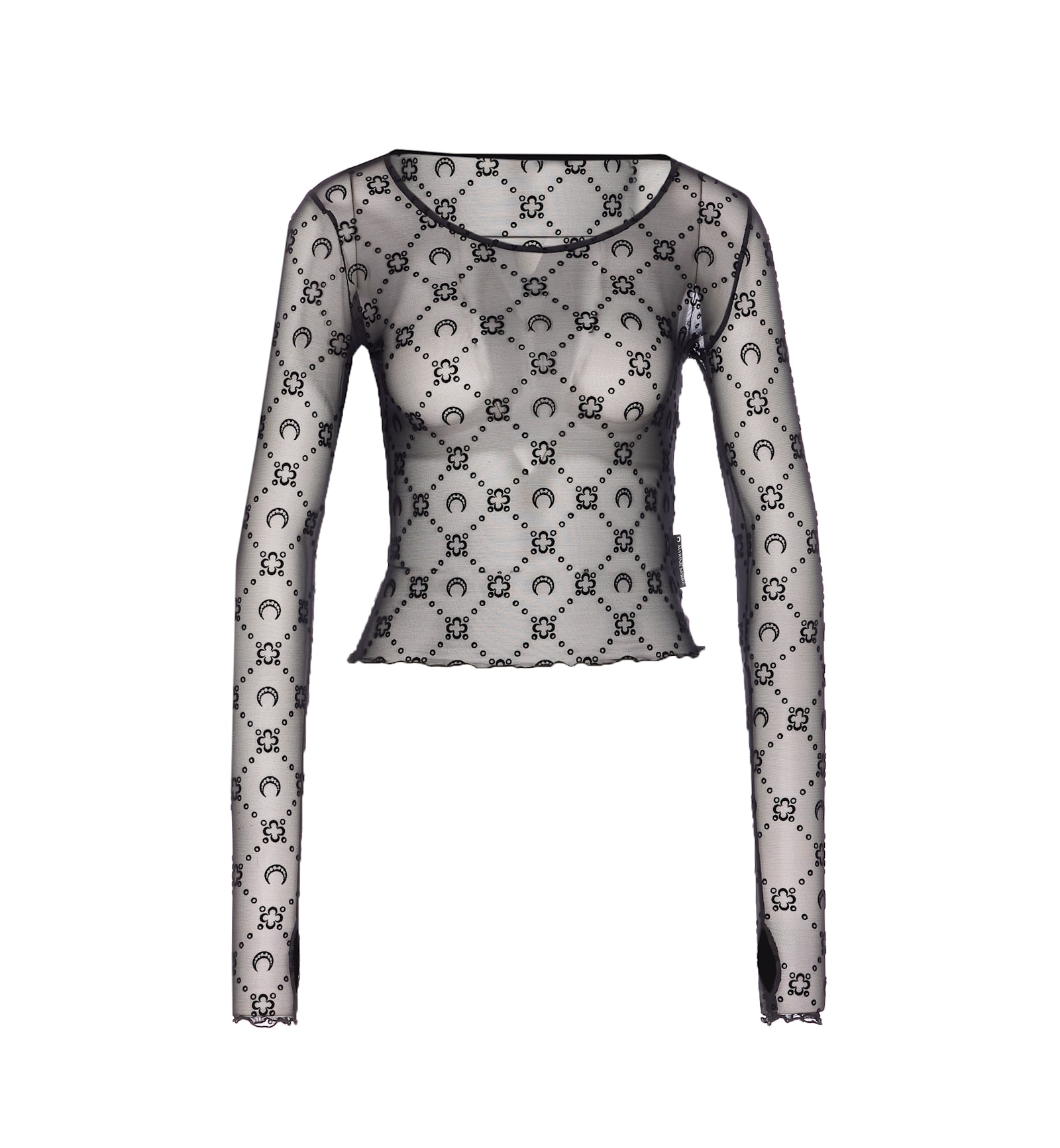 Marine Serre Moonogram Mesh Flock Long Sleeves Top In Black