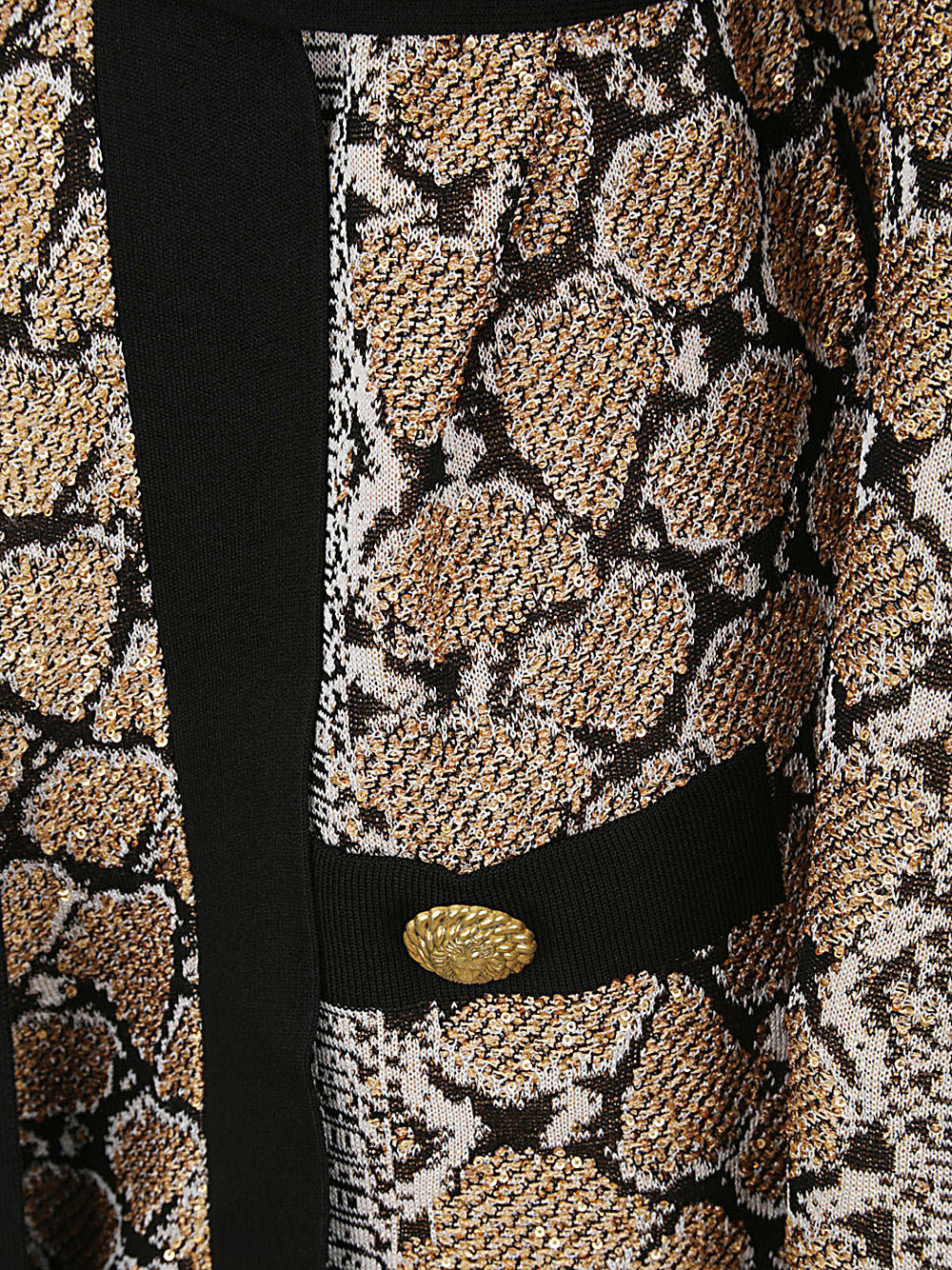 Shop Balmain Glittered Python Knit Belted Cardigan In Eki Noir Camel Blanc