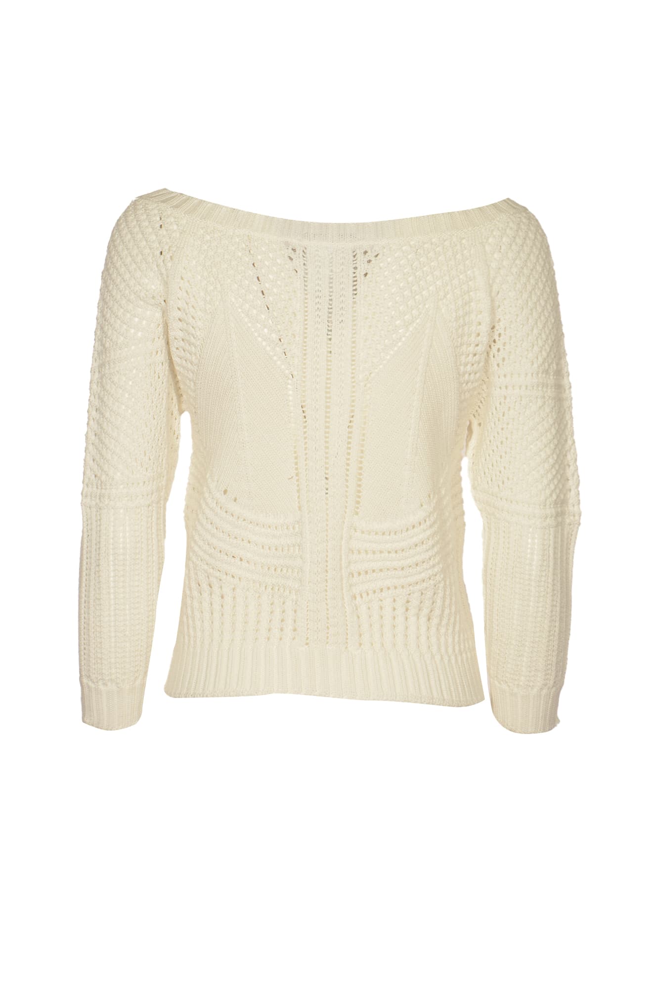 Shop Alberta Ferretti Wide Neck Perforated Ribbed Top In White