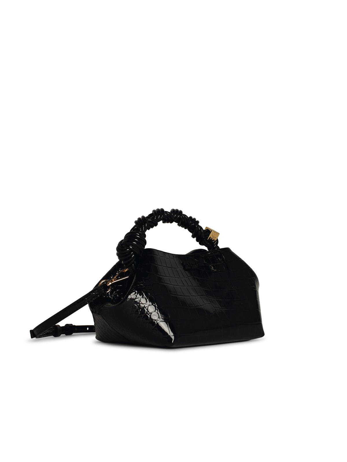 Shop Ganni Small Bou Cocco Bag In Black Recycled Leather Blend In Nero