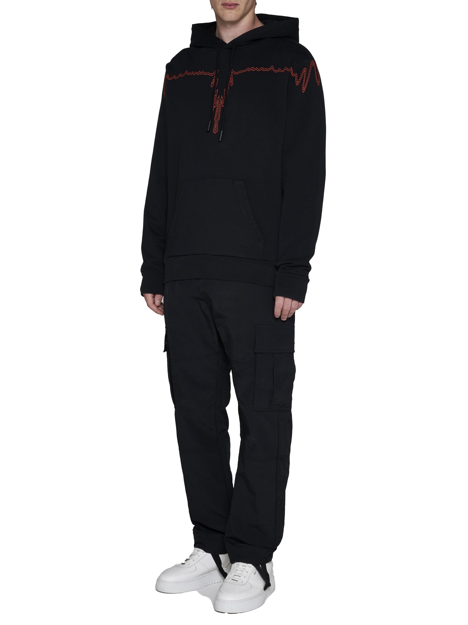 Marcelo Burlon County Of Milan Stitch Wings Cotton Hoodie In Black