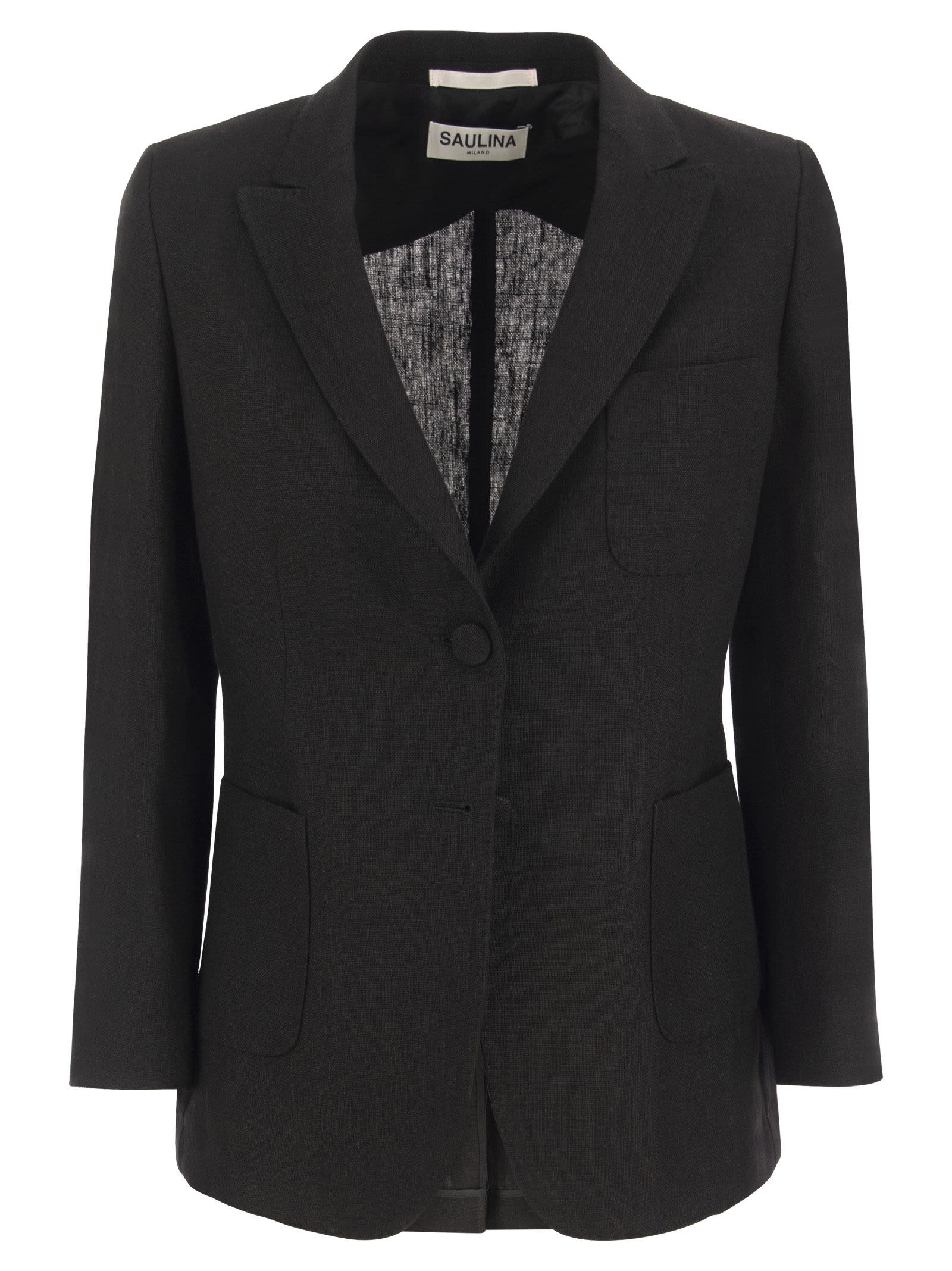 Shop Saulina Adelaide - Linen Two-button Jacket In Black