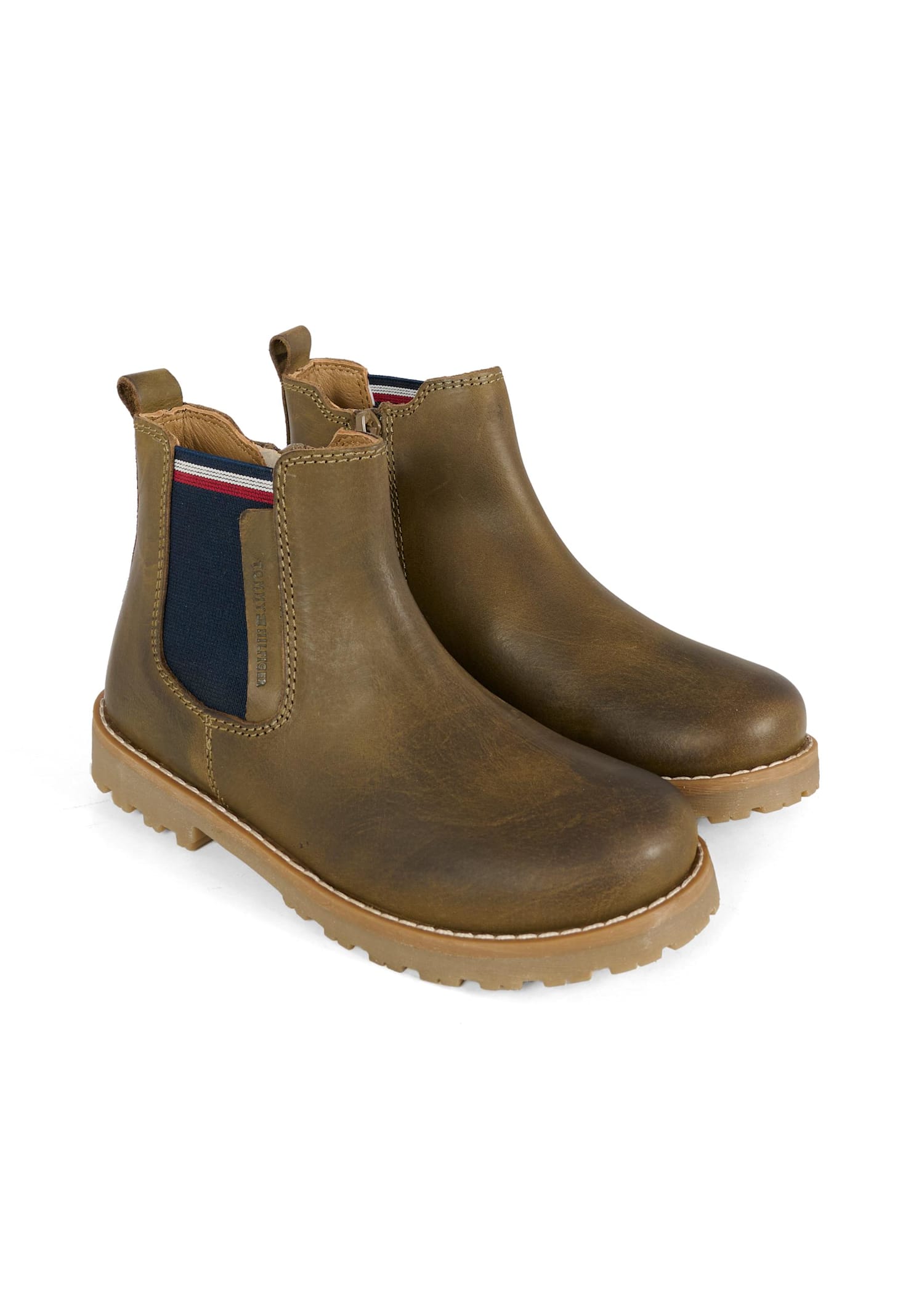 Tommy Hilfiger Brown Ankle Boots For Boy With Logo In Green