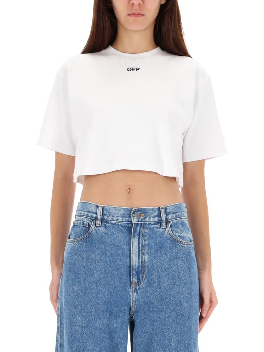 Off-white Ribbed Cropped T-shirt In White