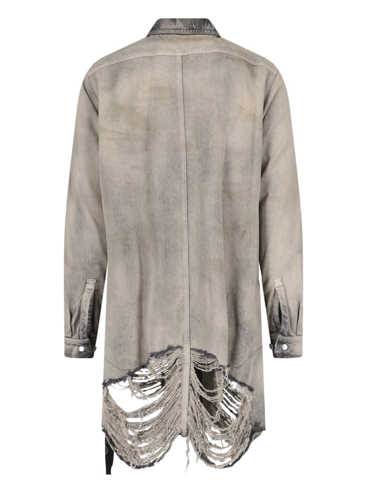 Rick Owens Frayed Distressed-effect Denim Jacket In Grey