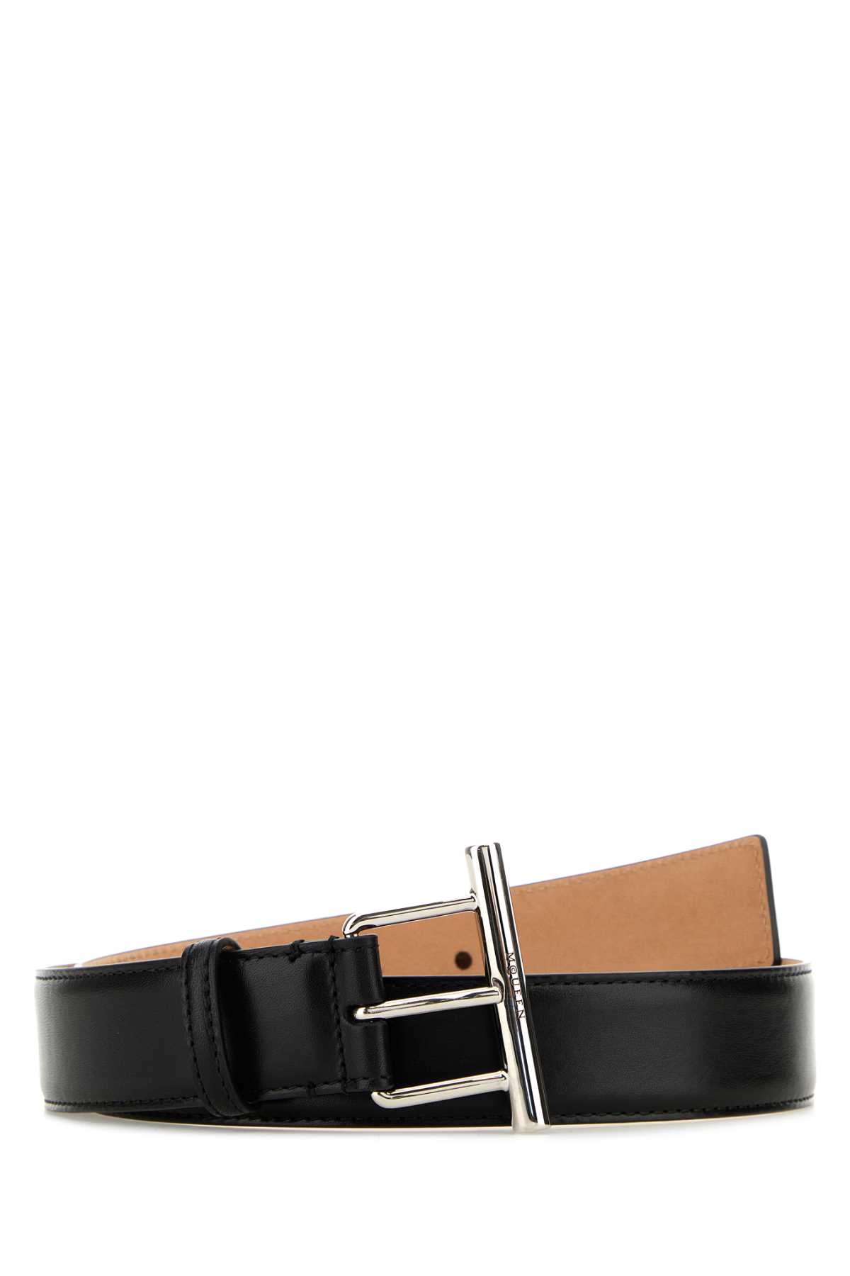 Shop Alexander Mcqueen Black Leather Belt In Blacksilver