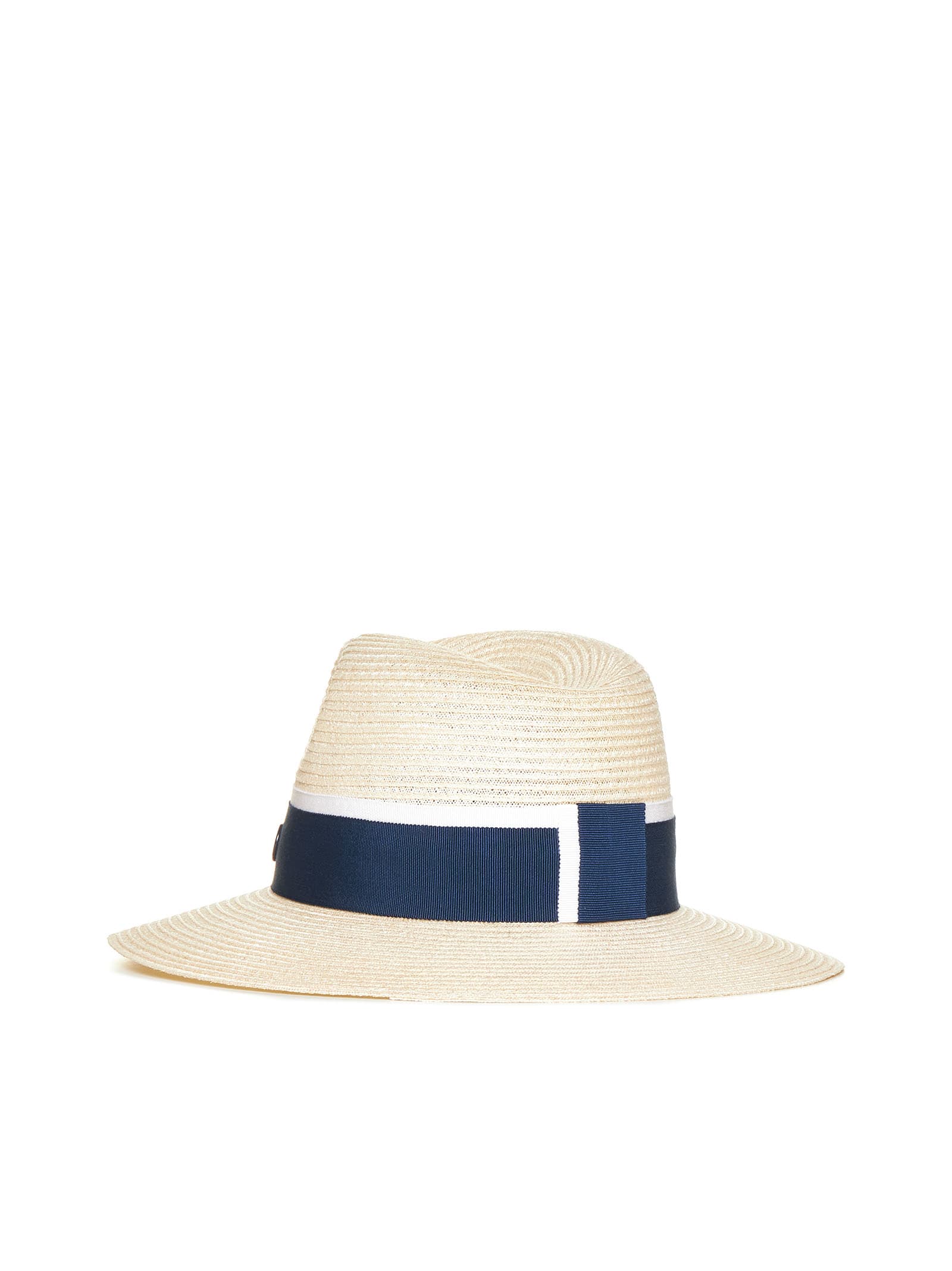 Shop Maison Michel Hat In Natural Navy