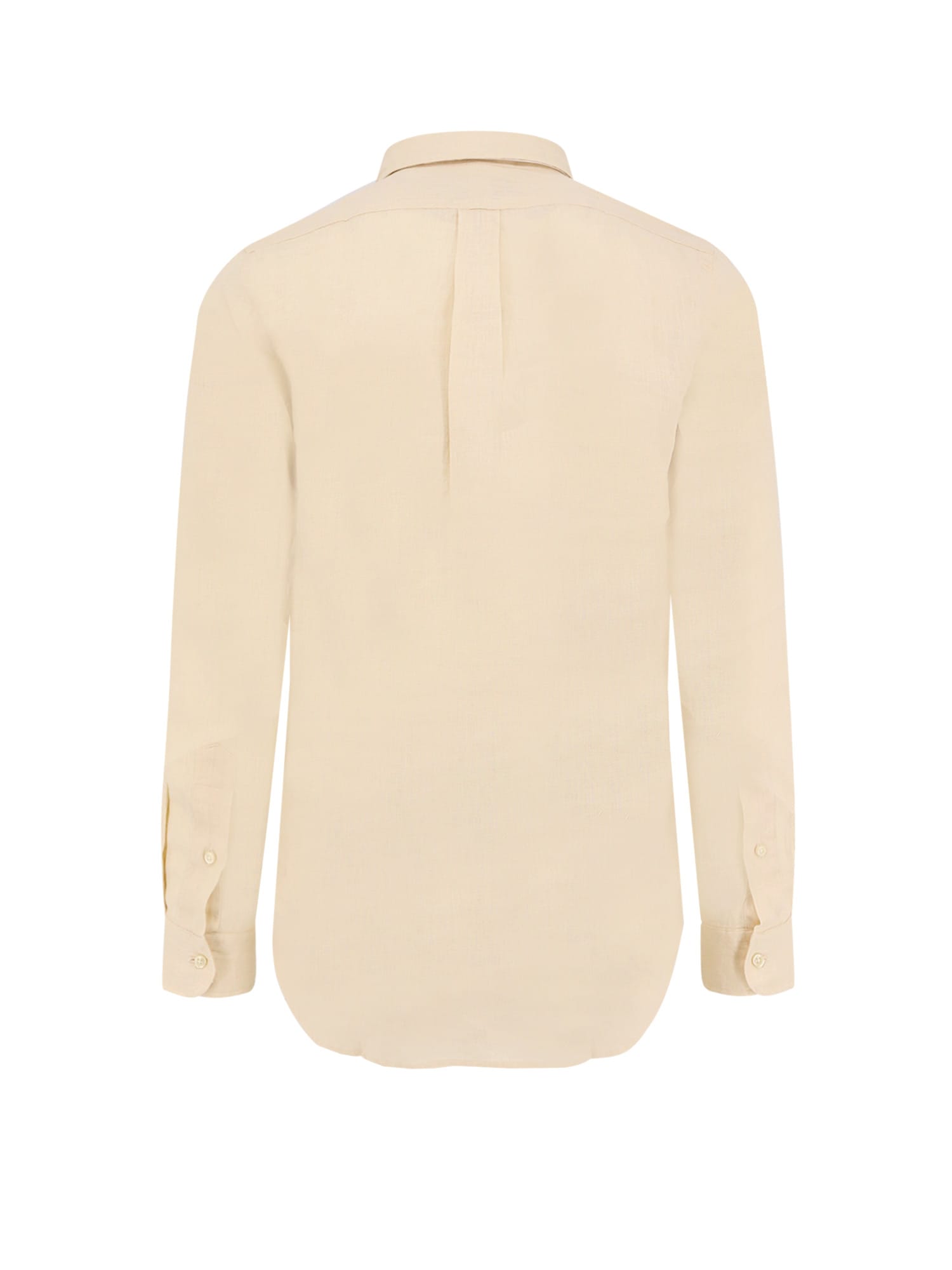 Polo Ralph Lauren Fitted Linen Shirt Collar Buttoned In Beige