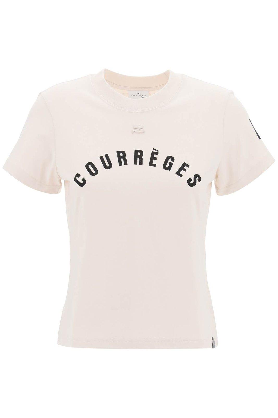 Shop Courrèges Logo Printed Crewneck T-shirt