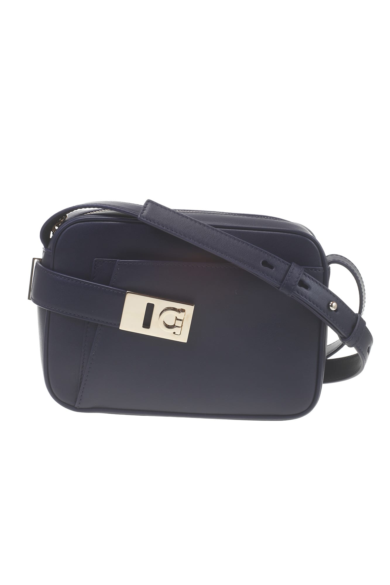 Ferragamo Small Camera Case Leather Bag In Blu