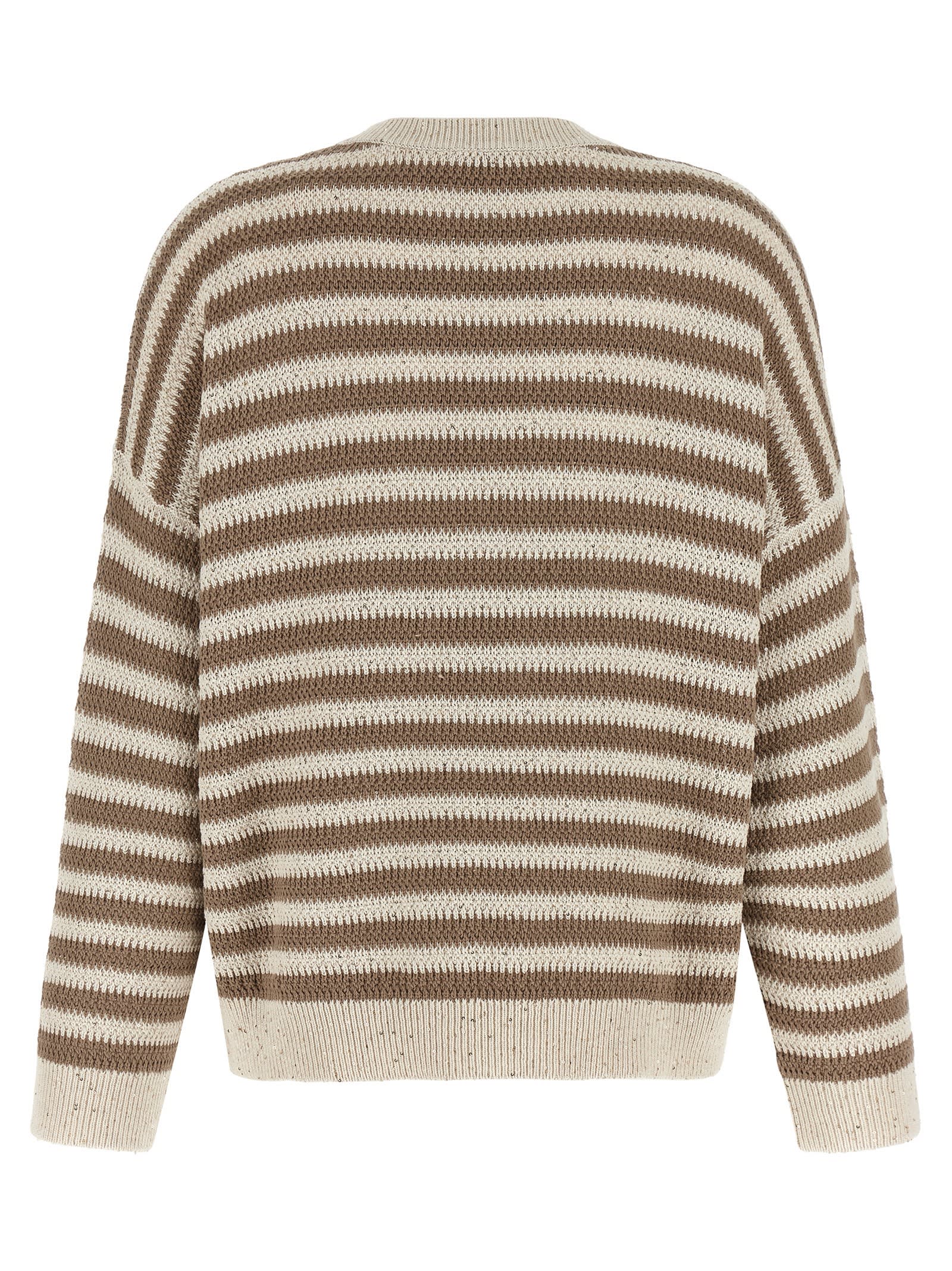 Brunello Cucinelli Sequin-embellished Striped Cotton-blend Sweater In Nude