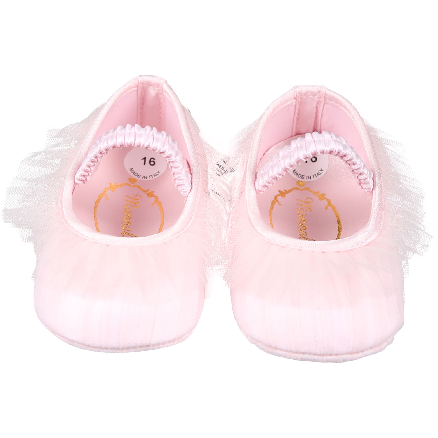 Shop Monnalisa Pink Ballet Flats For Baby Girl With Tulle