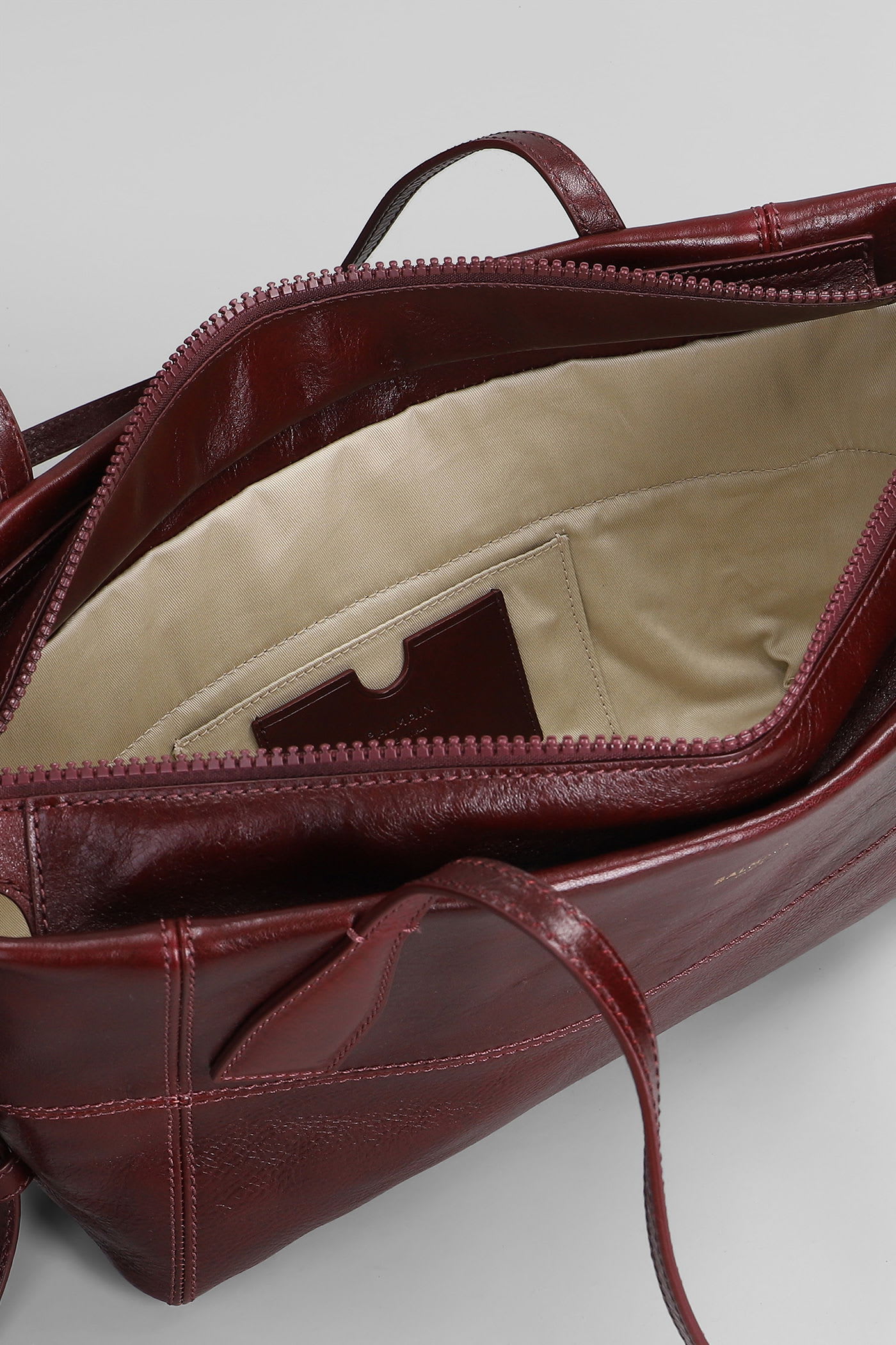 Balmain Track Zip Small Tote In Bordeaux Leather In Burgundy