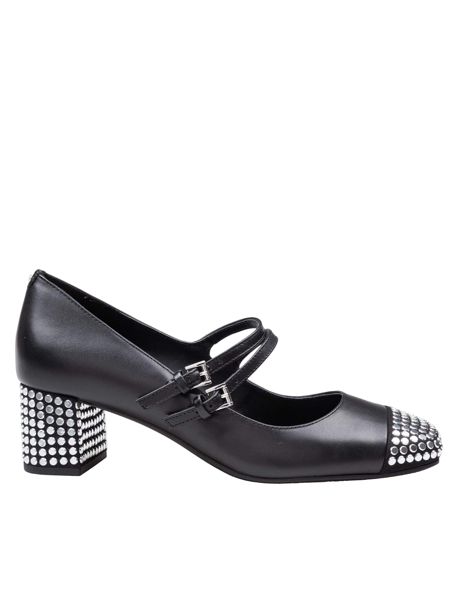 Michael Kors Matilda Toe Cap Mid Pump In Leather With Applied Studs In Black