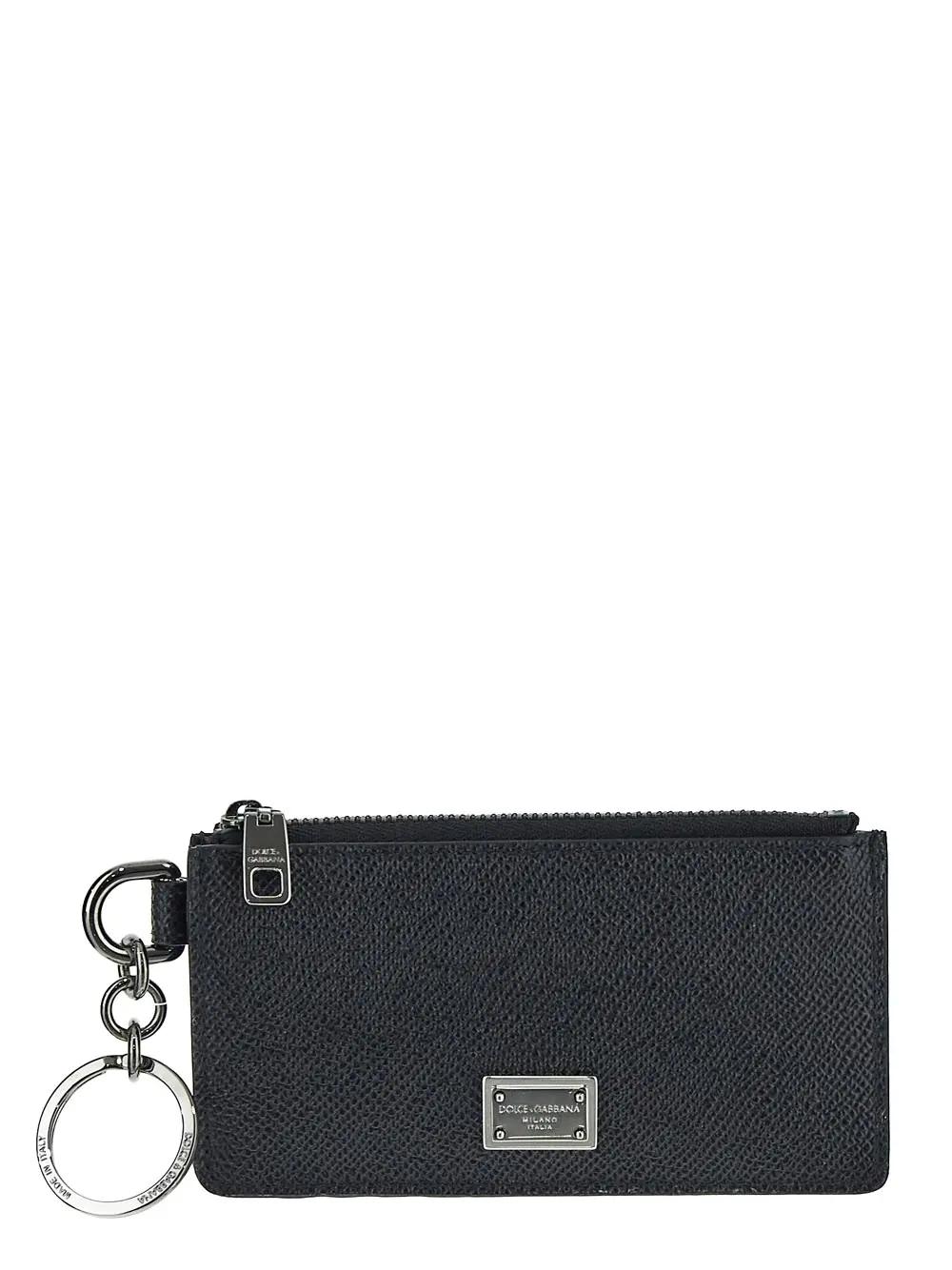 Shop Dolce & Gabbana Calfskin Card Holder With Ring And Logo Tag In Nero