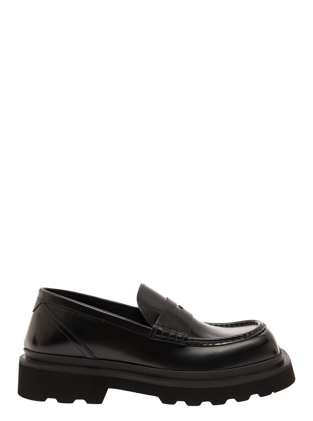 Shop Dolce & Gabbana Black Squared-toe Loafers With Chunky Platform In Leather Man