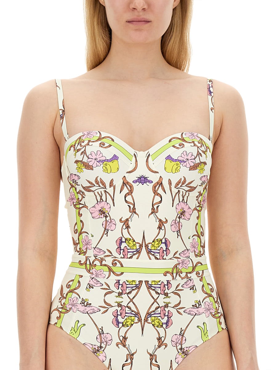 Shop Tory Burch One Piece Swimsuit With Print In Multicolour