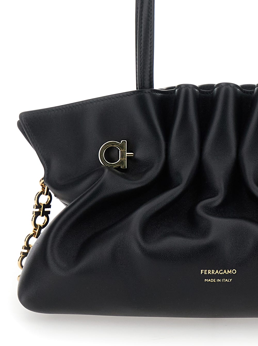 Ferragamo Women Black Crossbody Bag With Embossed Logo Lettering On The Front And Gancini In Leather In Black