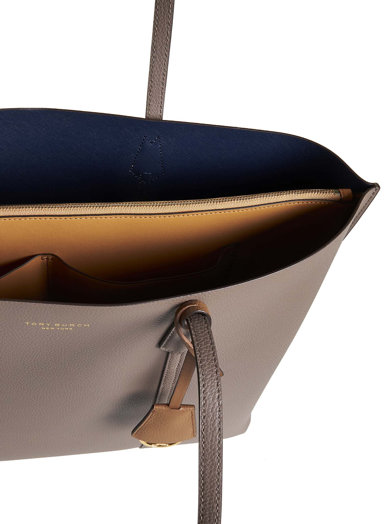 Tory Burch Perry Triple Compartment Leather Tote In Brown
