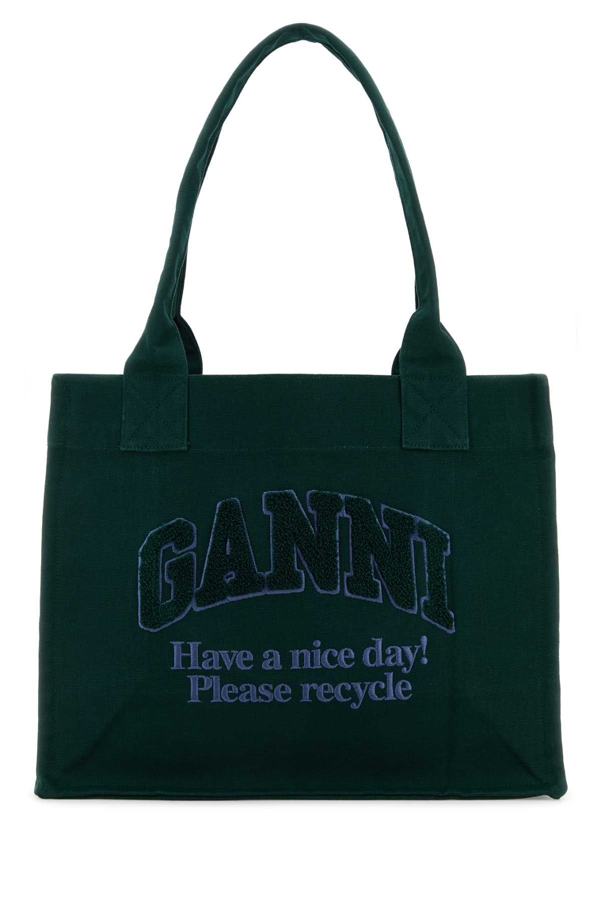 Shop Ganni Bottle Green Canvas Shopping Bag In Verde