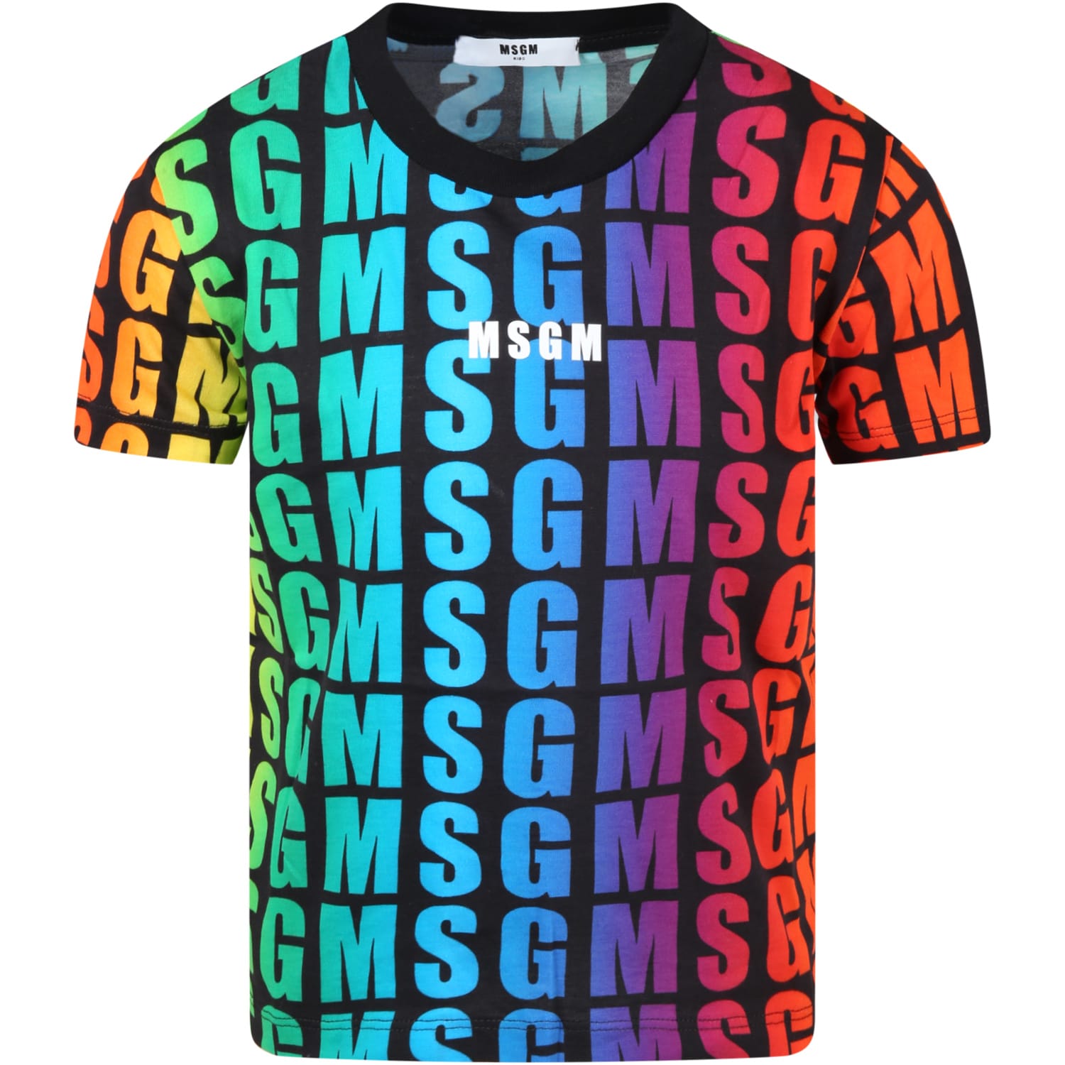 MSGM Black T-shirt For Boy With Colorful Logos