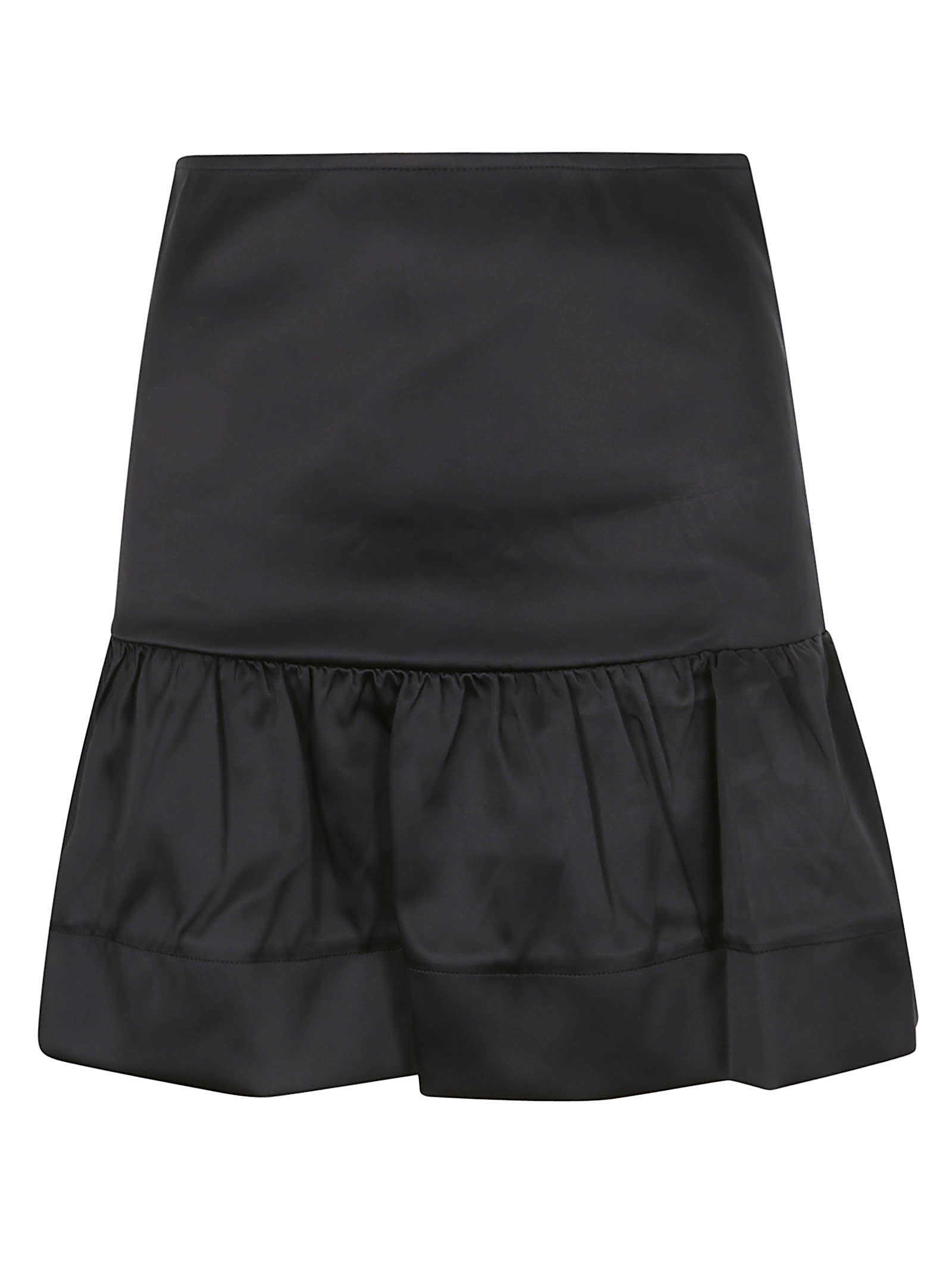 Shop Ganni Double Satin Flounce Mini Skirt In Black