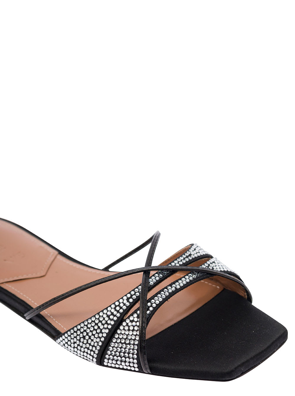 Shop D’accori Lust Black Flat Sandals With Criss-cross Straps With Rhinestone In Satin Woman