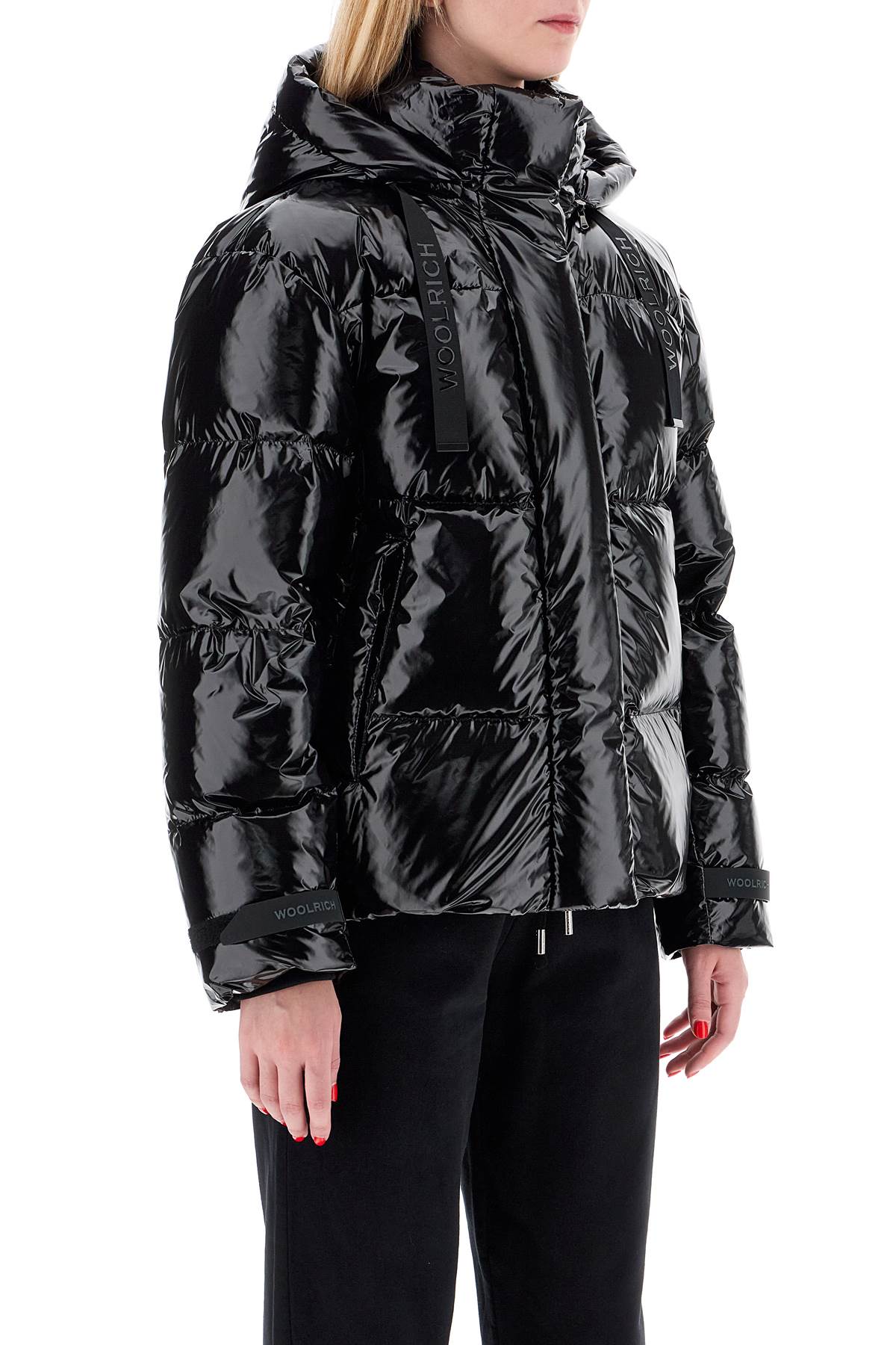 Woolrich Shiny Nylon Down Jacket With Detachable Hood In Black (black)