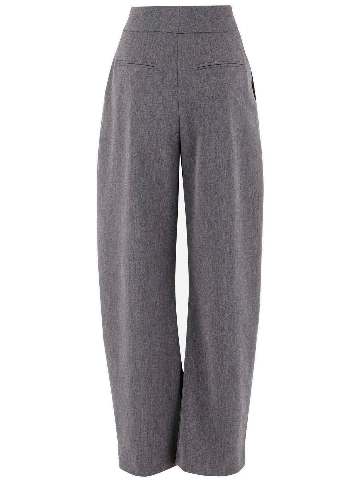 Shop Pinko Tailored Pleated Wide-leg Trousers  In Grey