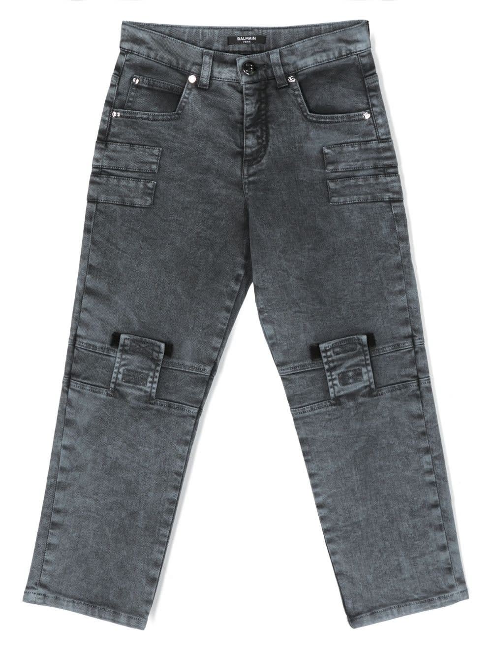 Shop Balmain Slim Jeans With Inserts In Gray