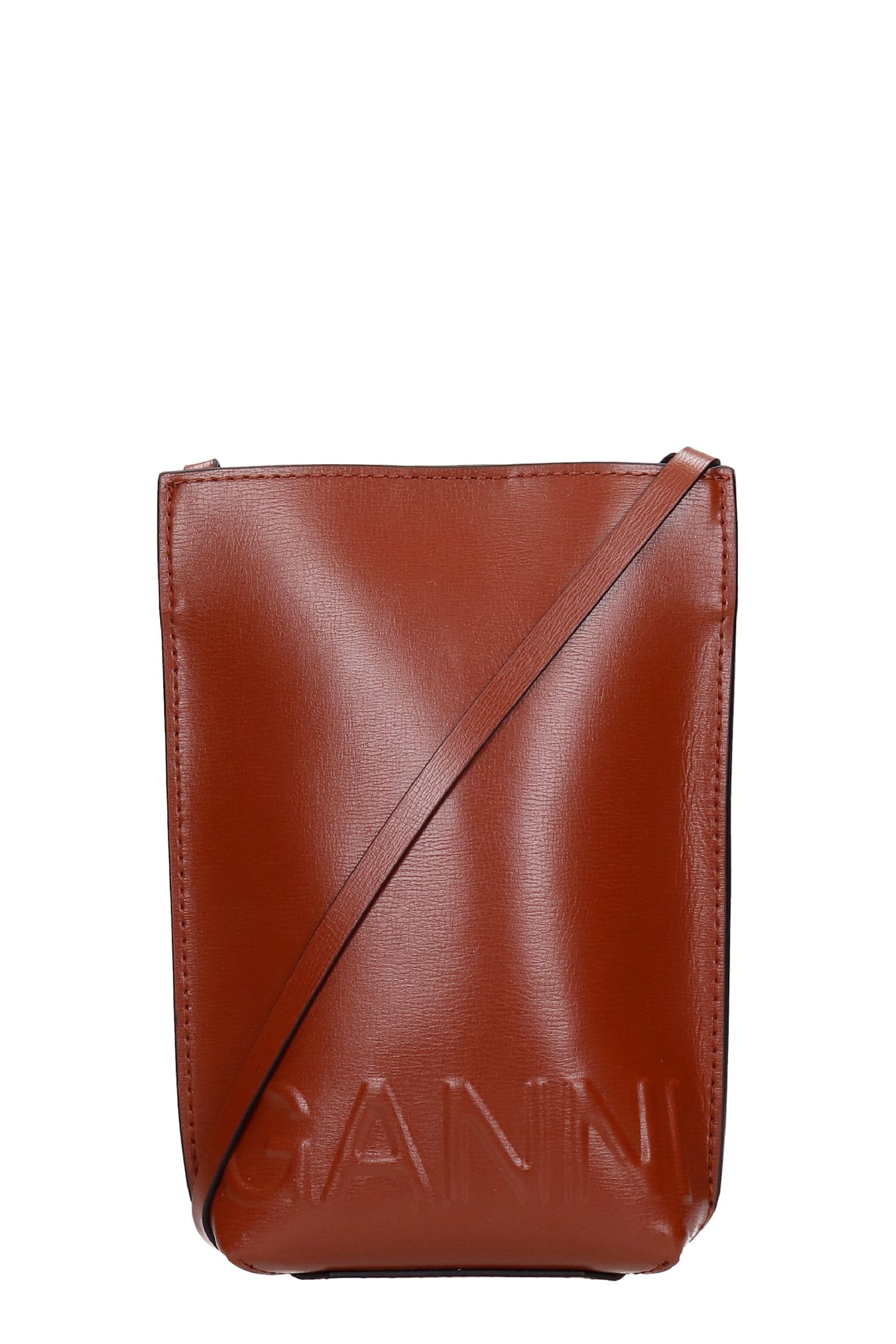 Ganni Shoulder Bag In Brown Leather