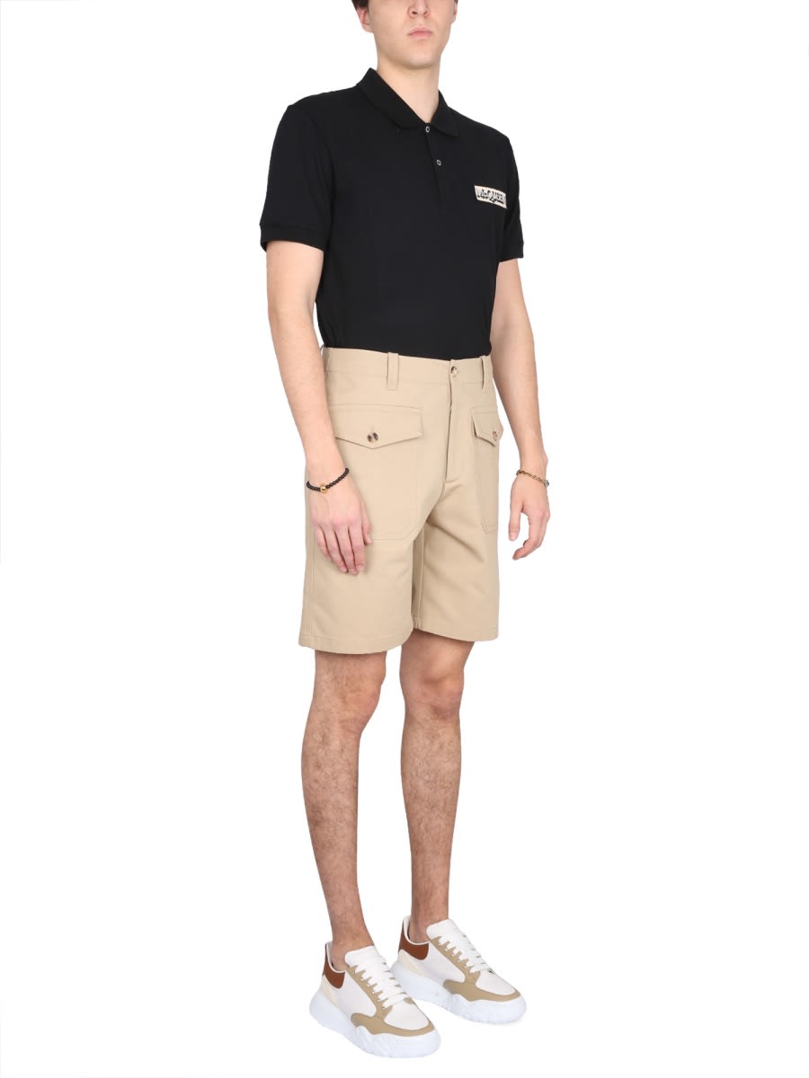 Alexander Mcqueen Cotton Knee-length Bermuda Shorts With Waist Belt Loops In Beige