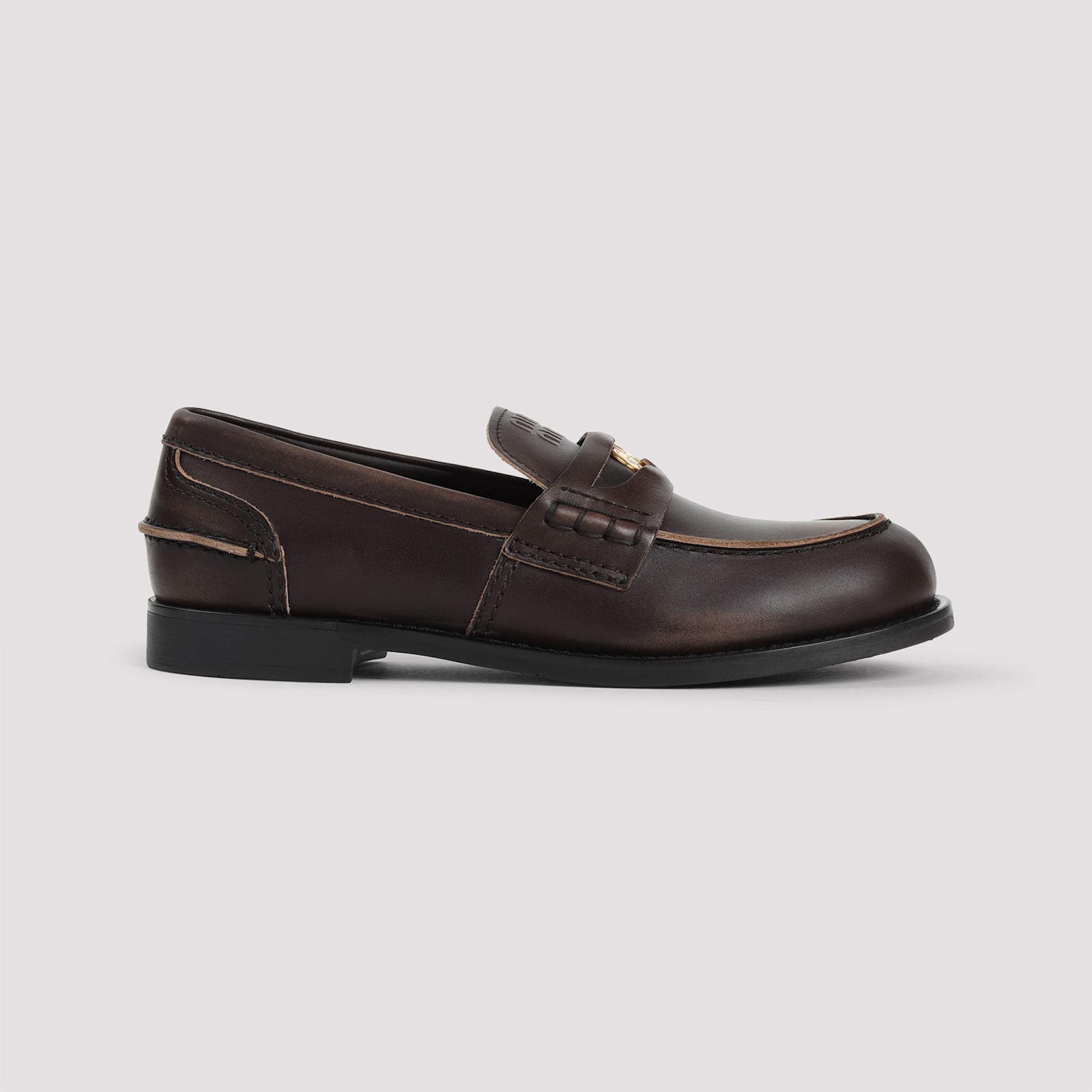 Miu Miu Brown Leather Loafers In Brown
