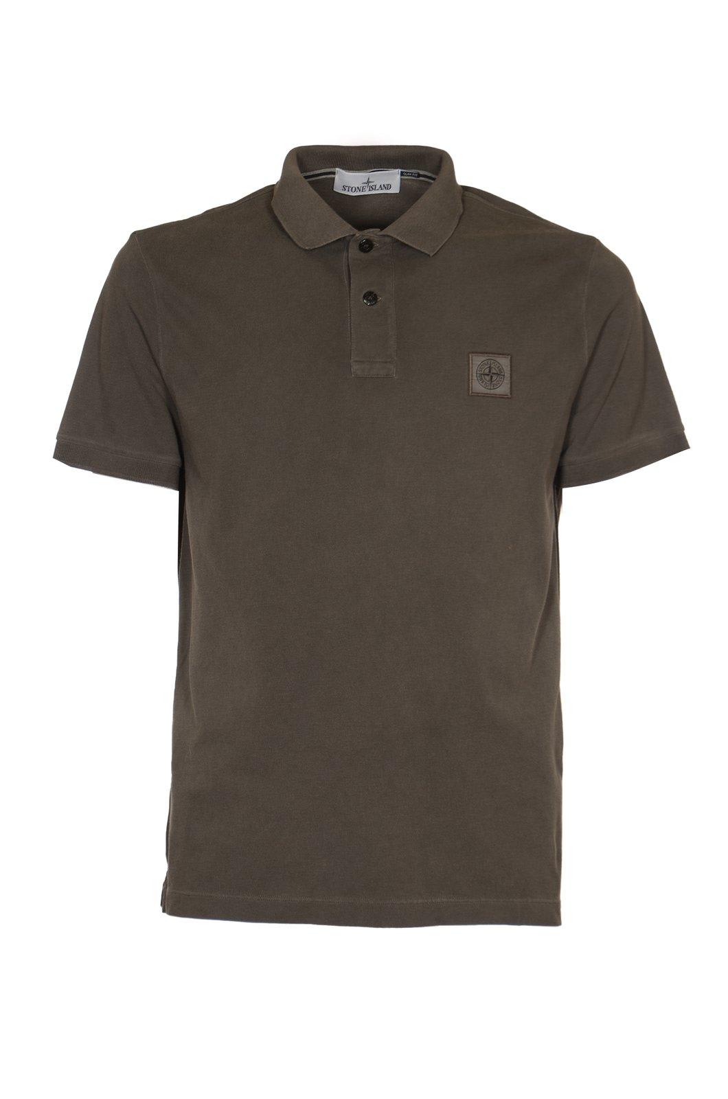 Shop Stone Island Logo Patch Short-sleeved Polo Shirt In Charcoal