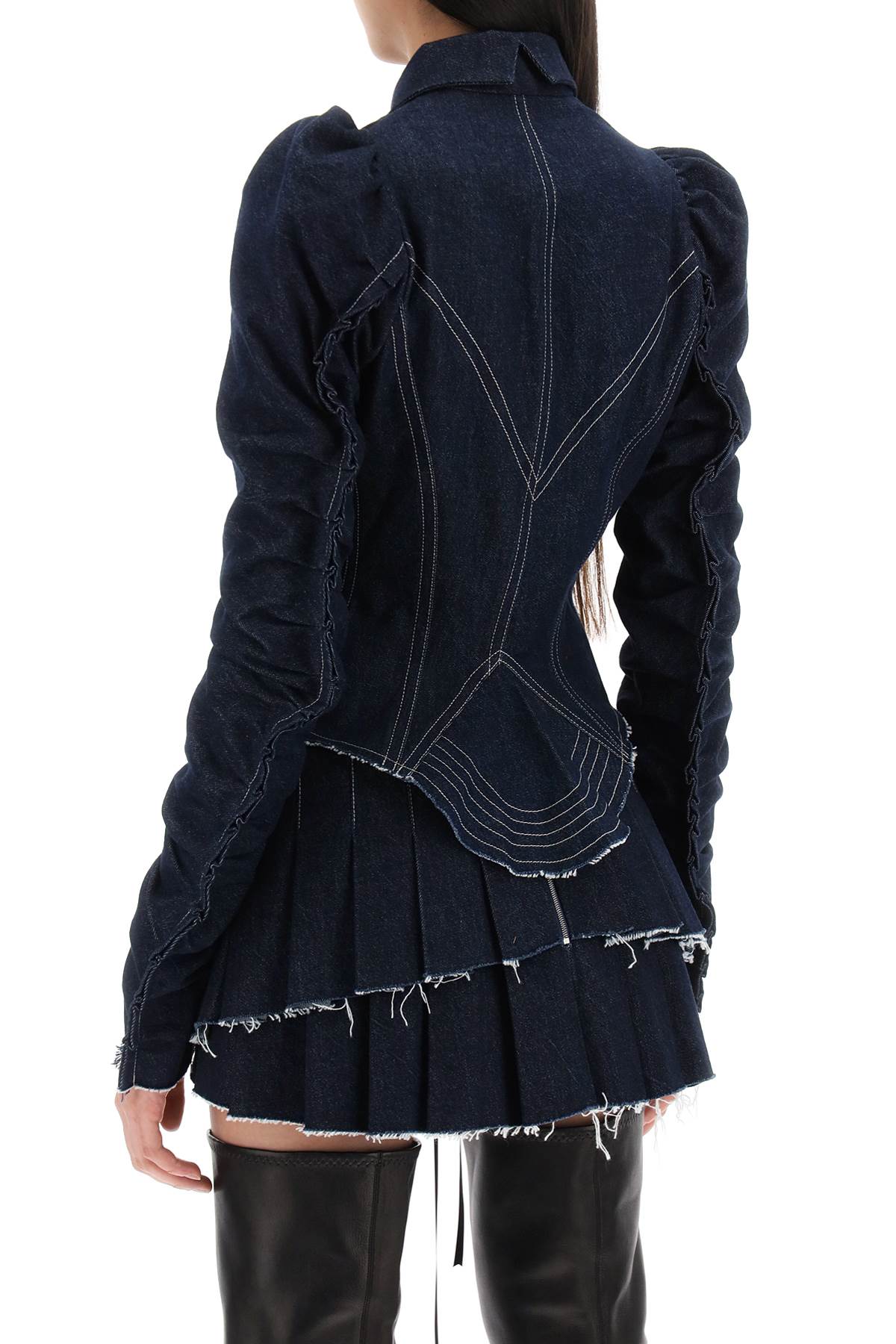 Shop Dilara Findikoglu Denim Jacket With Corset Detailing In Indigo (blue)