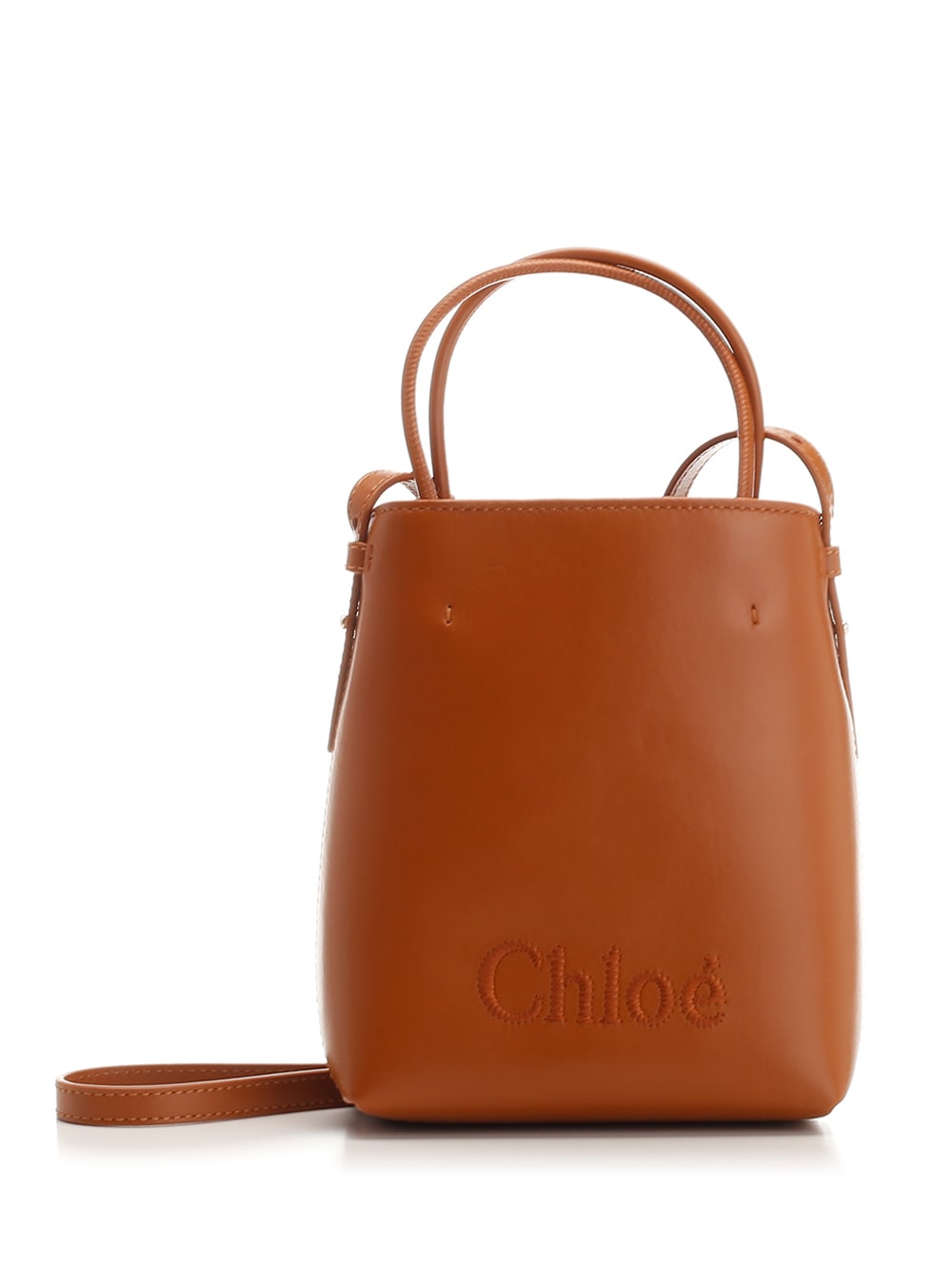 Shop Chloé Micro Sense Bucket Bag In Brown