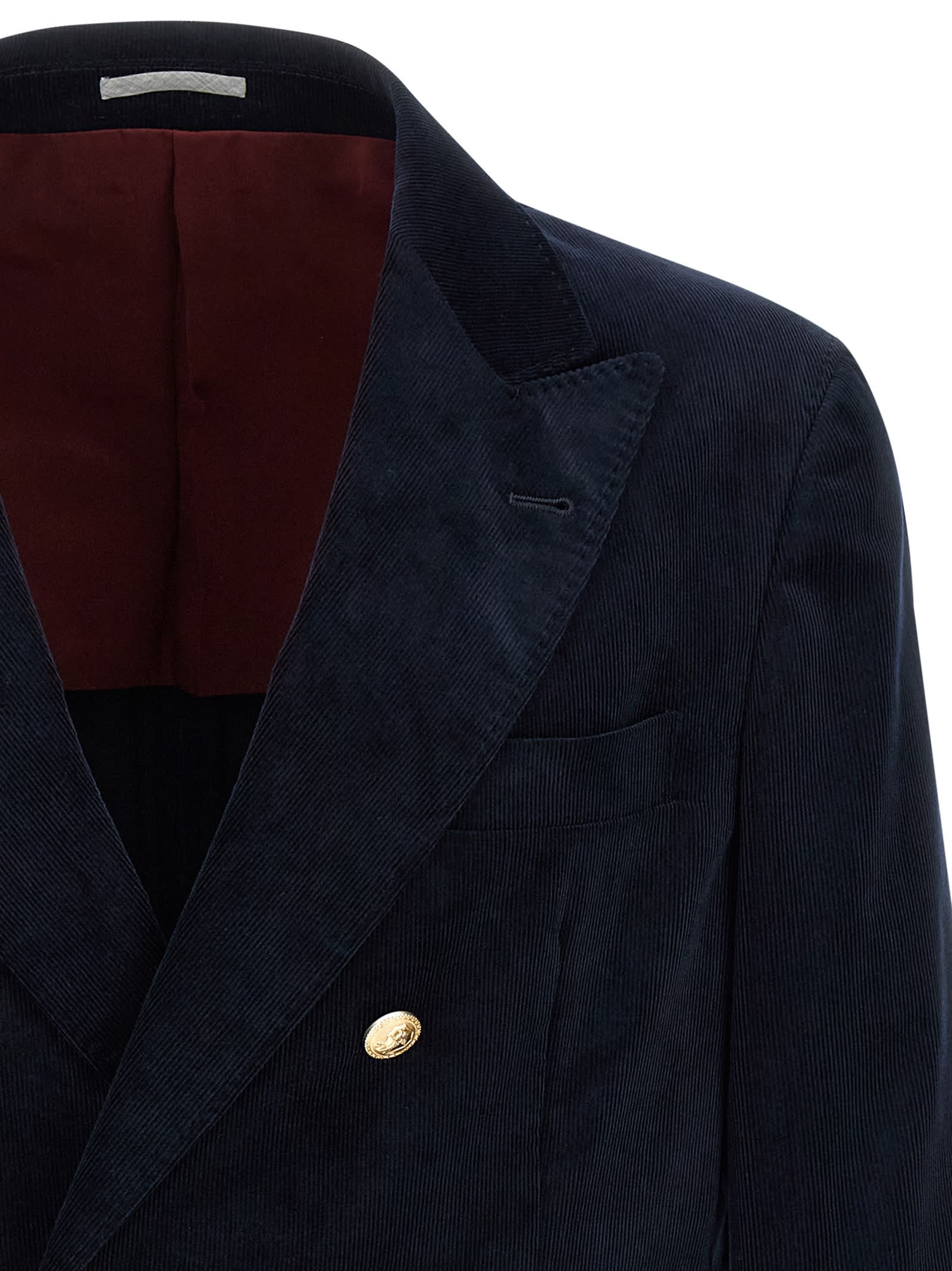 Brunello Cucinelli Tailored Corduroy Double-breasted Blazer In Blue