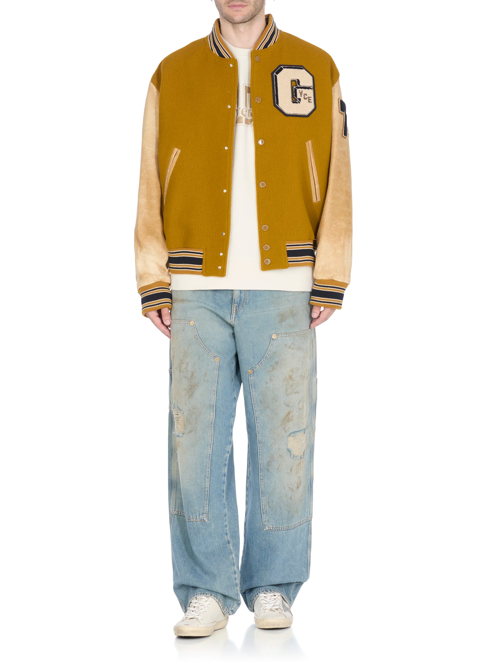 Golden Goose Super-star White Leather Sneakers With Grey Suede Star And Brown Heel In Neutral