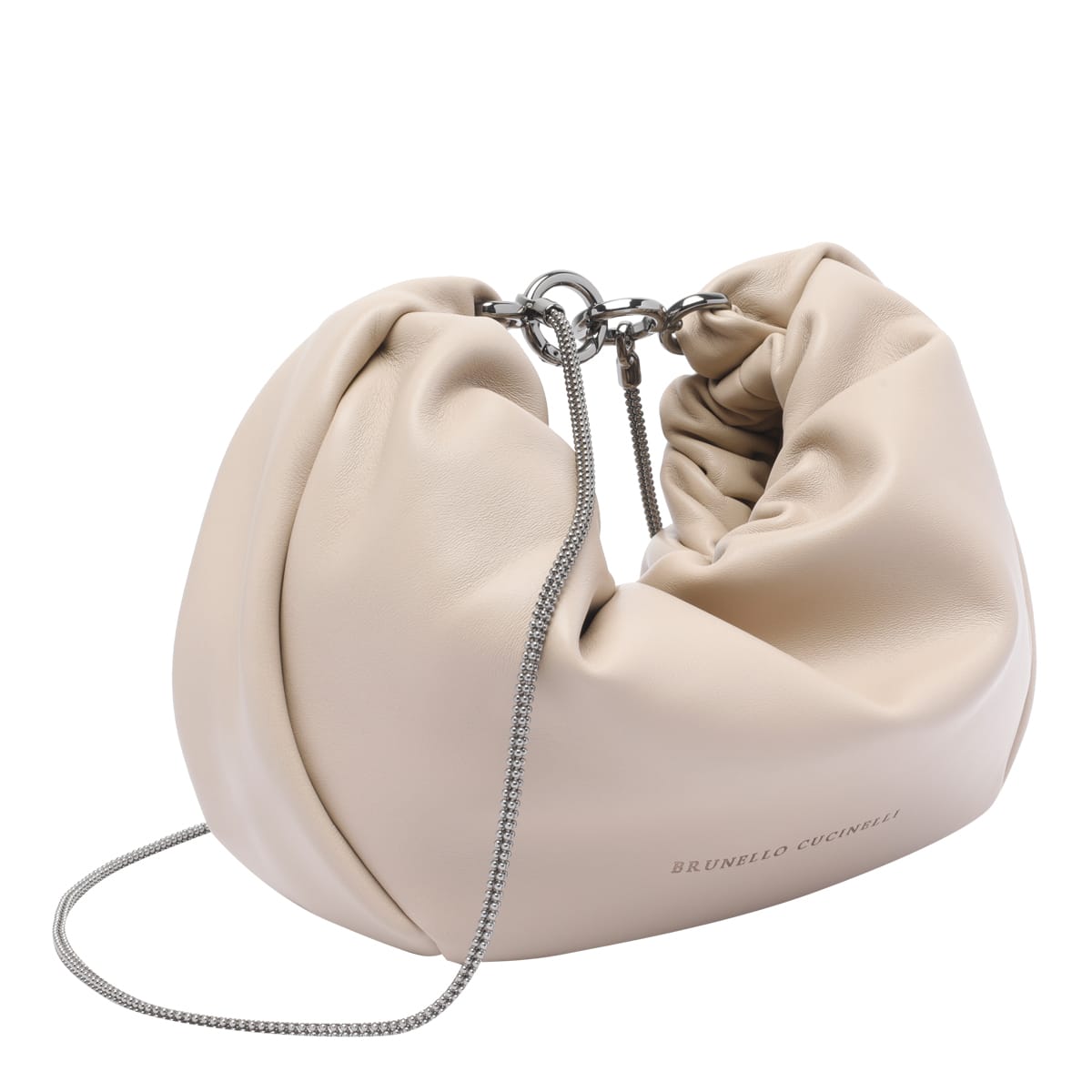 BRUNELLO CUCINELLI BRIOCHE HOBO SOFT BAG WITH PRECIOUS CHAIN