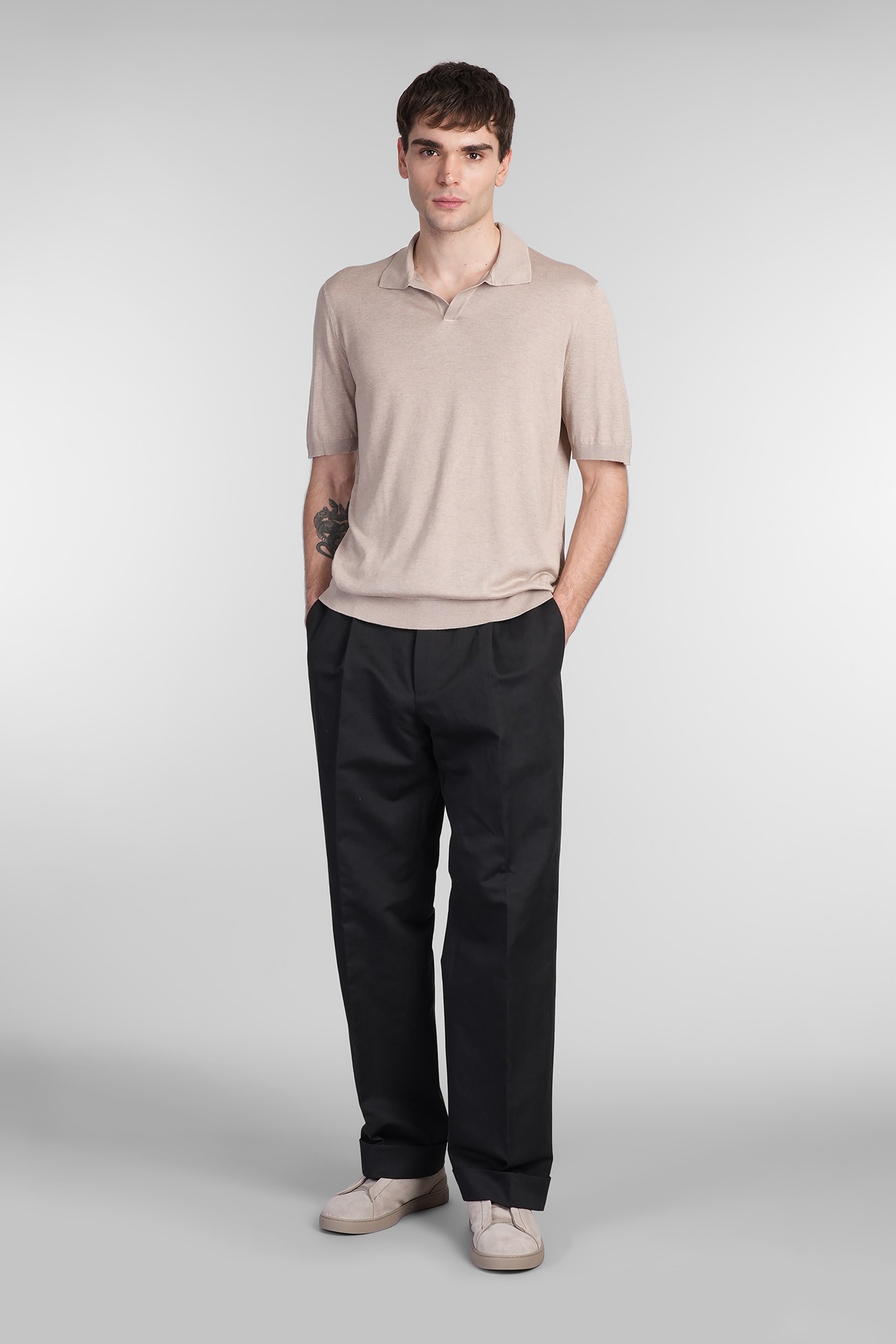 Shop Tagliatore Keith Polo In Taupe Silk