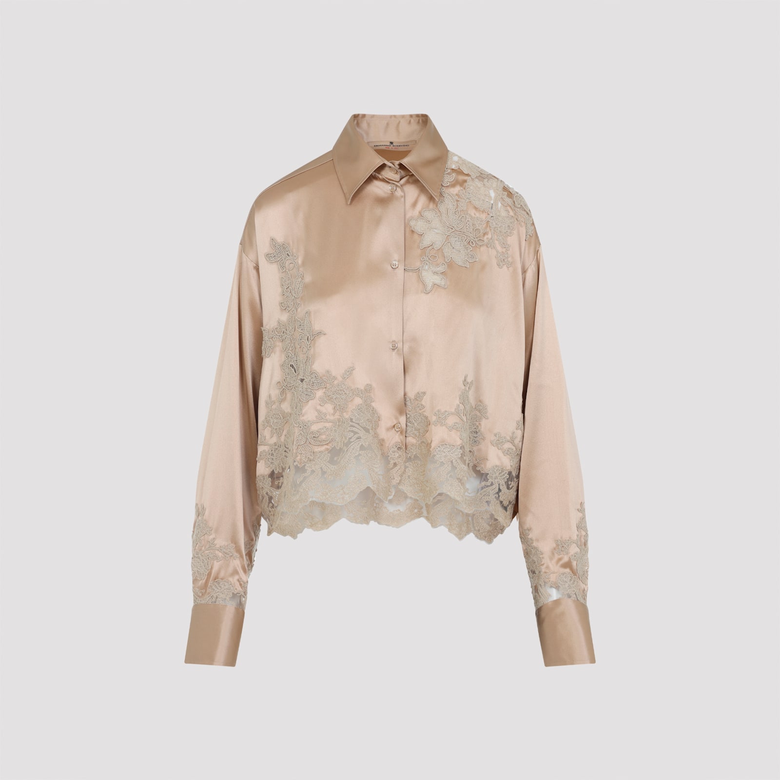 Ermanno Scervino Silk Shirt Embroidered Scalloped Hem In Multi