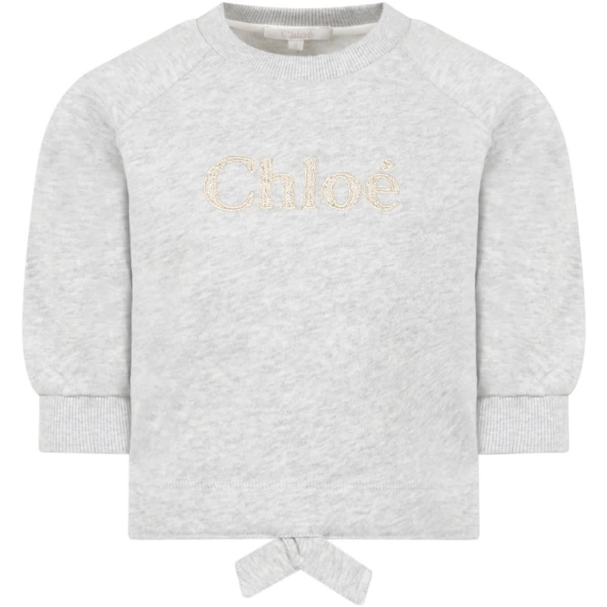 Chloé Grey Sweatshirt For Girl With Logo