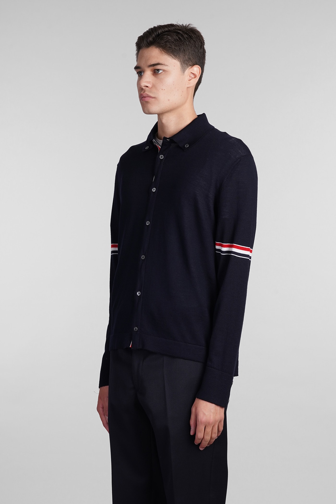 Shop Thom Browne Cardigan In Blue Wool