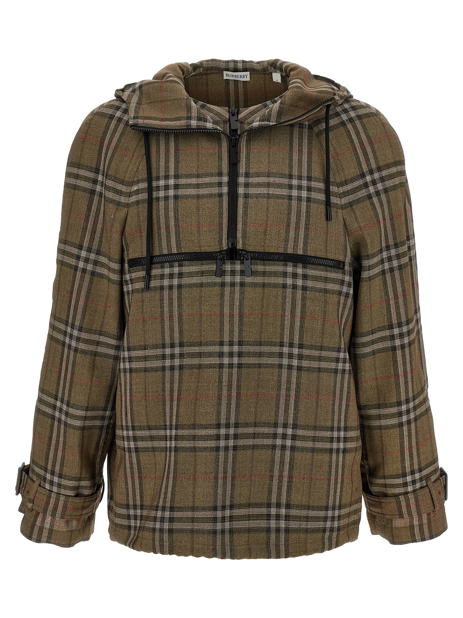 Burberry Half-zip Jacket With Check Pattern In Silk Blend Men