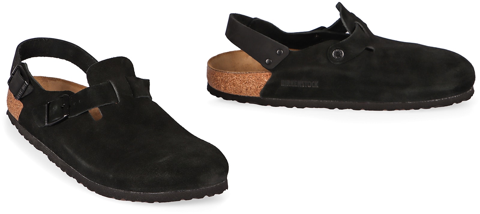 Birkenstock Buckle Cork Open Suede Mules In Black