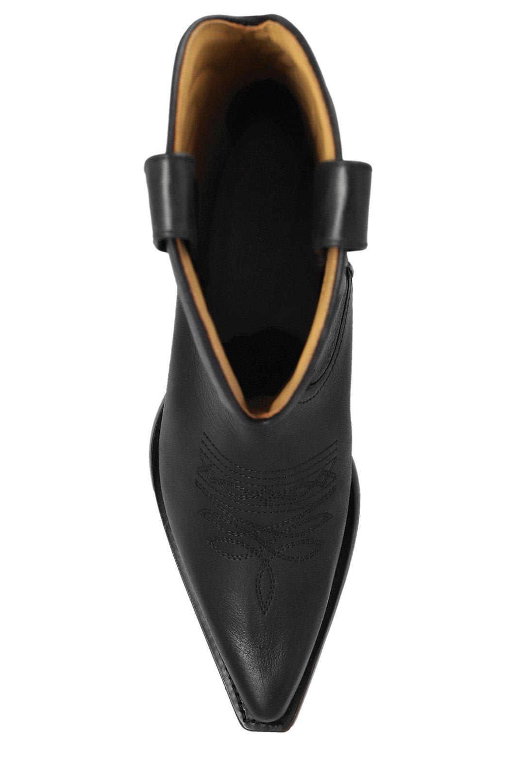Mm6 Maison Margiela Pointed Toe Leather Boots With Double Pull-tabs