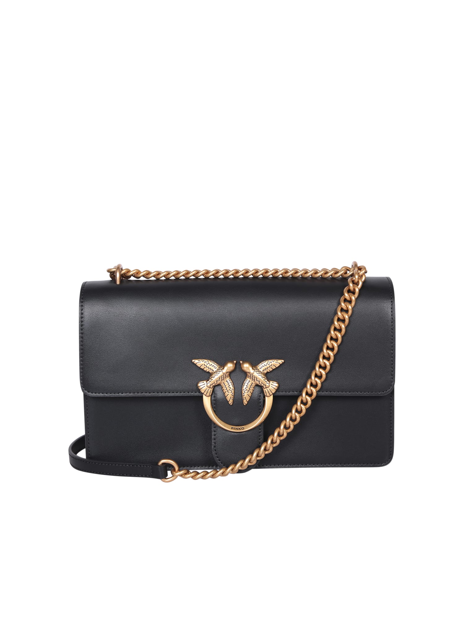 Pinko Love One Classic Leather Bag In Black And Gold In Black