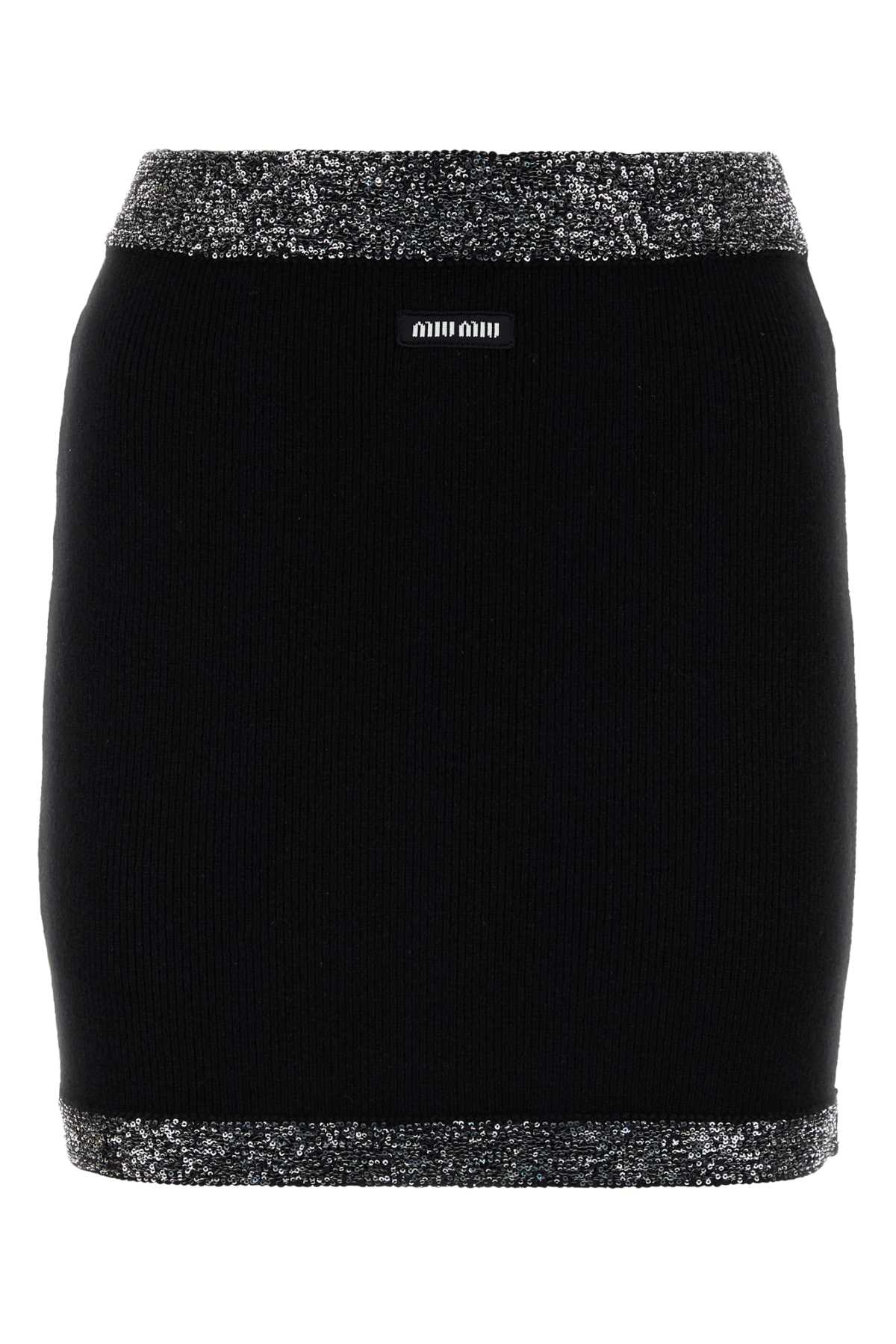 Black Stretch Cashmere Blend Mini Skirt