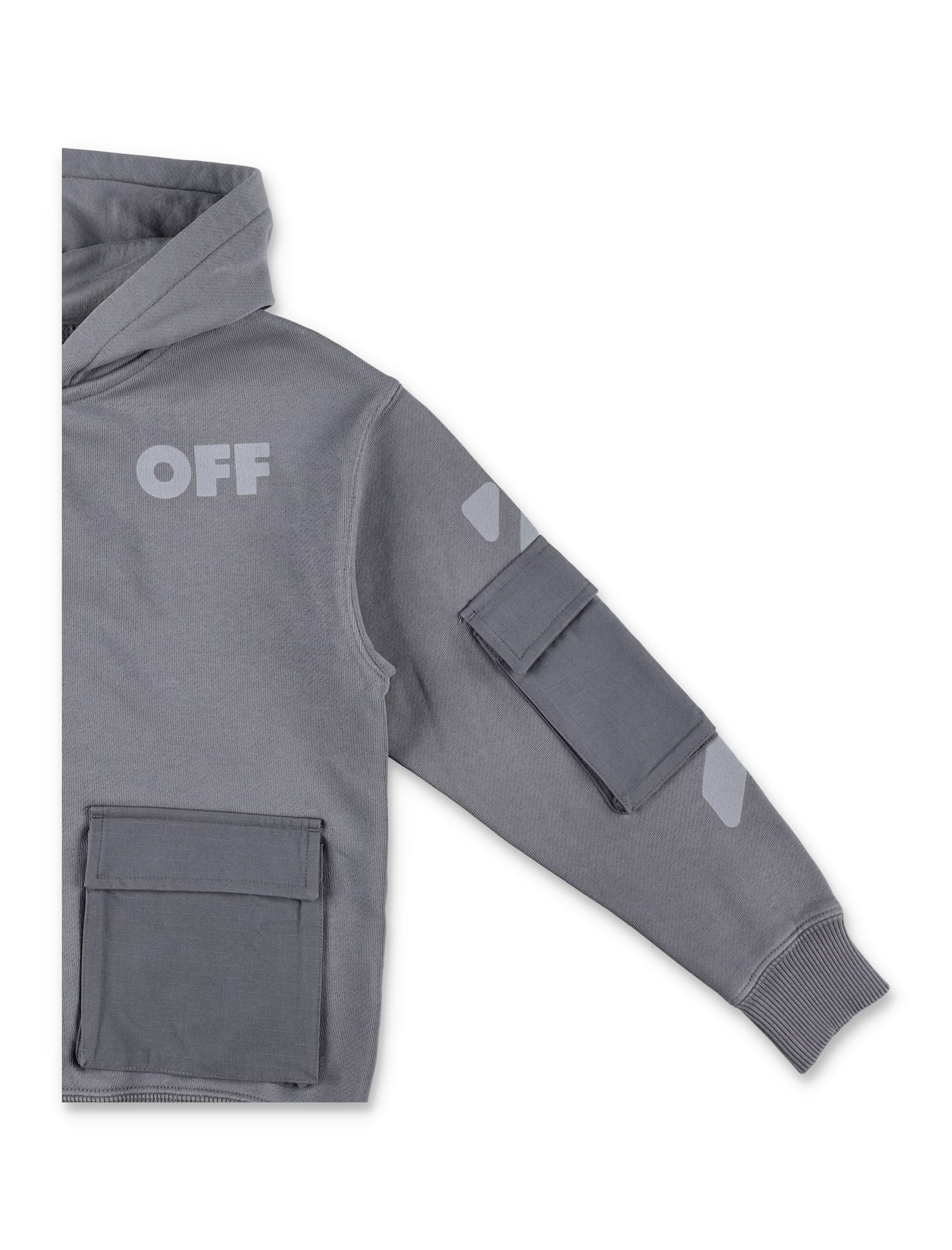 Off-white Kids Grey Zip Hoodie With Pockets In Gray