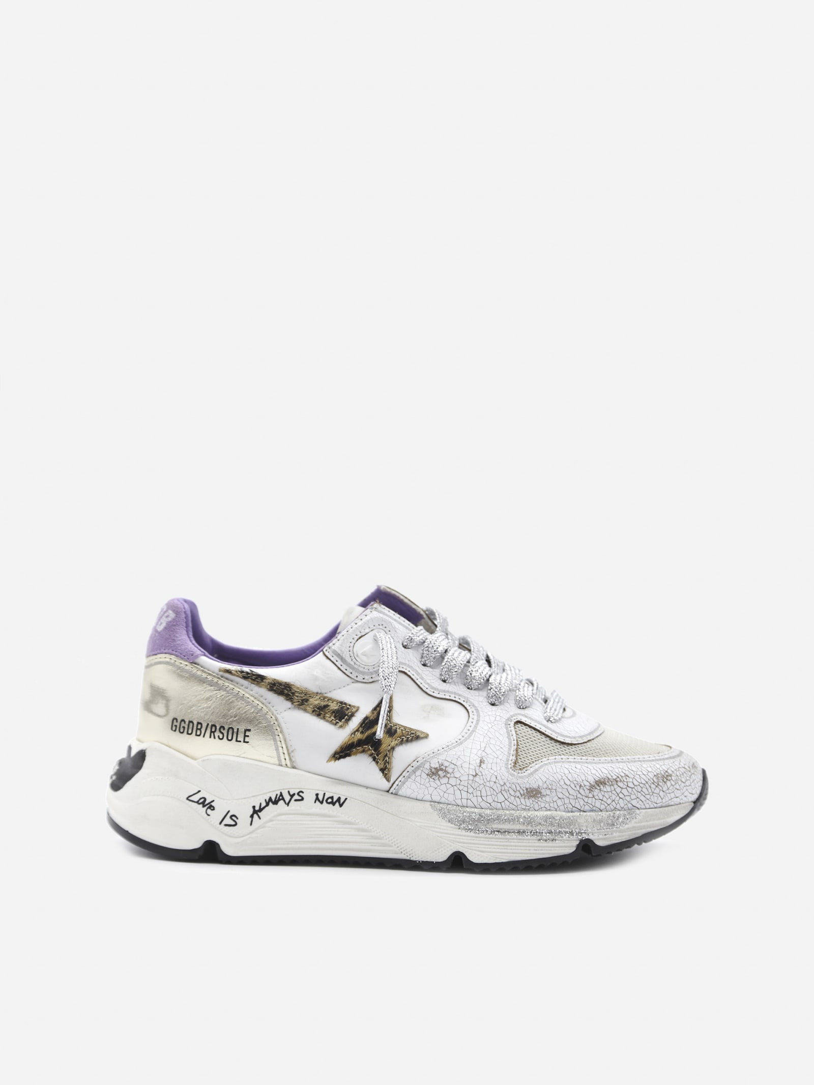 Golden Goose Running Sole Sneakers In Crackle Leather And Nylon